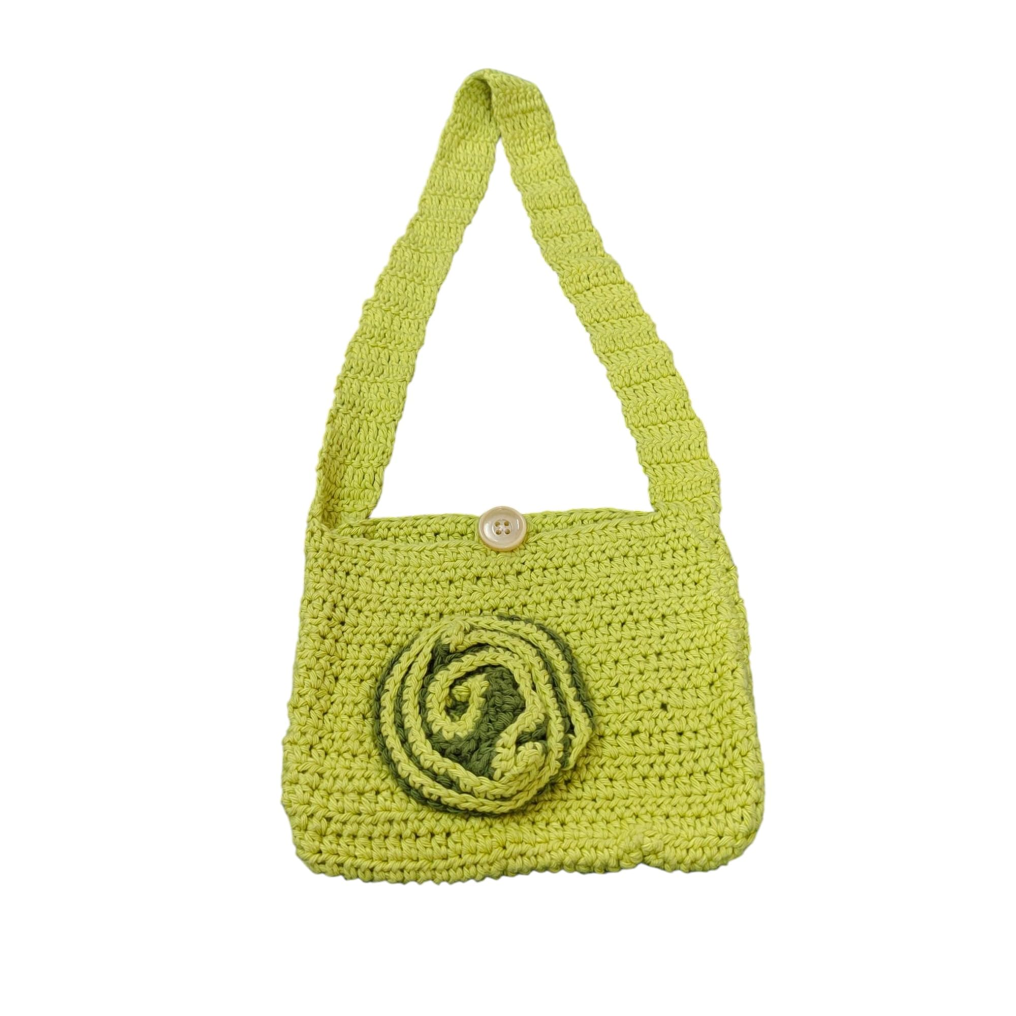 nessh fashion handmade crochet shoulder bag for teenage girls – lime green with decorative flower, eco-friendly cotton yarn, casual & tote