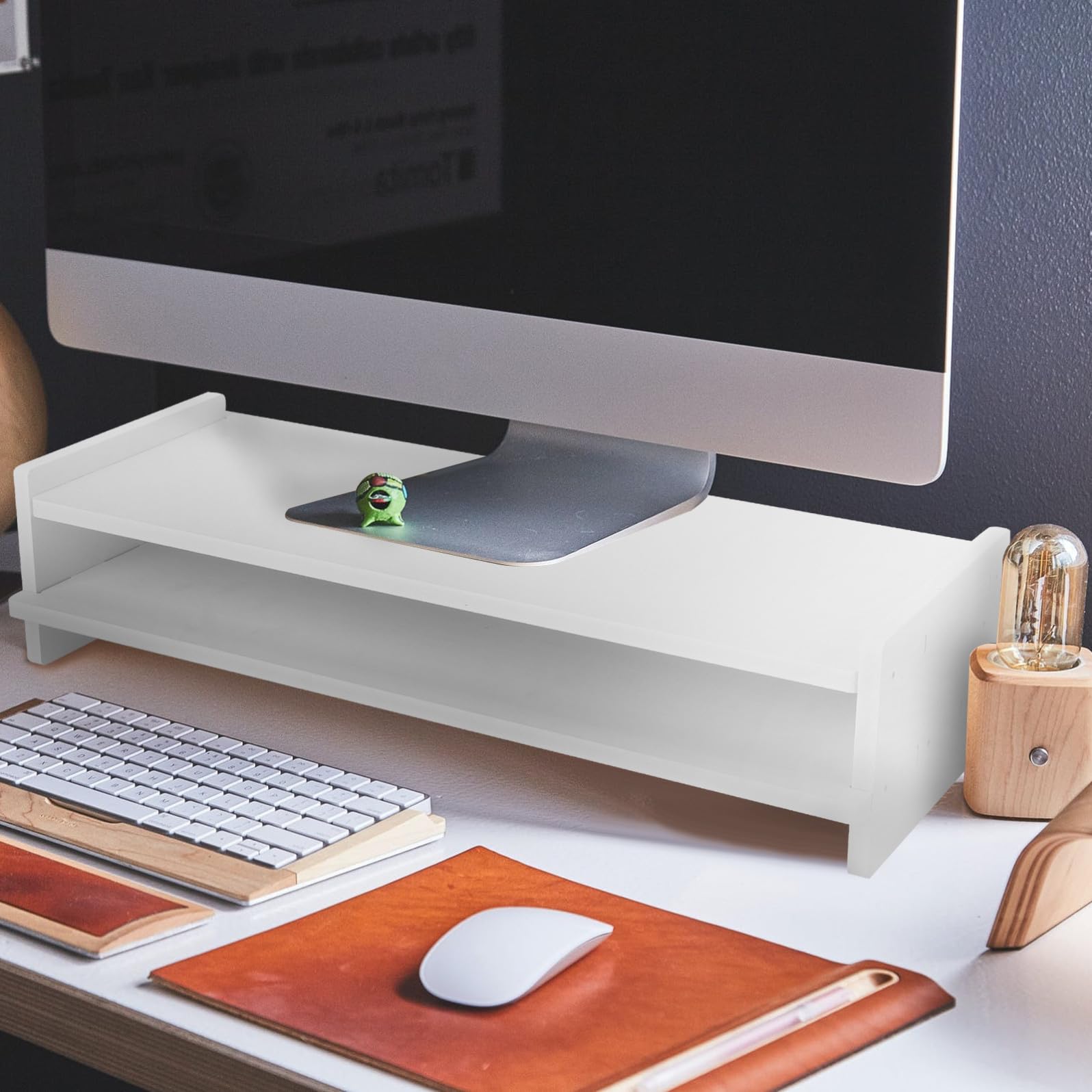 Soporte Plástico Escritorio Blanco Elevador para Monitor de Doble Capa