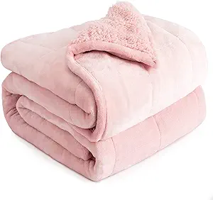 Cottonblue Weighted Blankets 25lbs for King Bed, Sherpa Fleece Weighted Blanket for Adults, Soft Heavy Blanket with Premium Glass Bead for Calming and Relax, 90" x 90", Pink