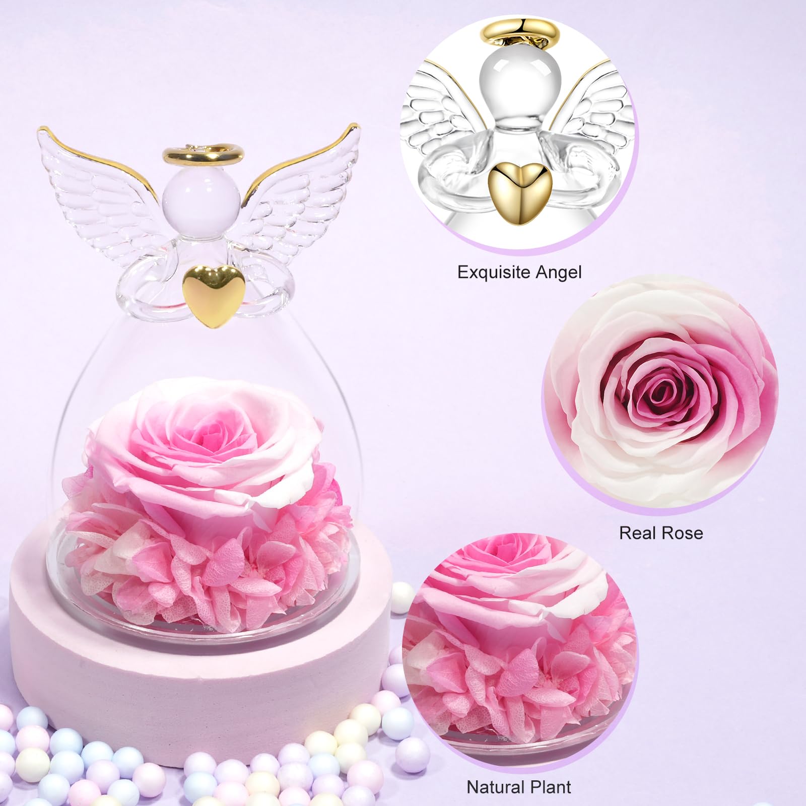 Qinqinxin Cadeau Voor Mama Oma, Eeuwige Rooskoepel Glas Engel Handgemaakte Eeuwige Bloem Engelfiguur Origineel Verjaardagscadeau Voor Haar Valentijnsdag Moederdag