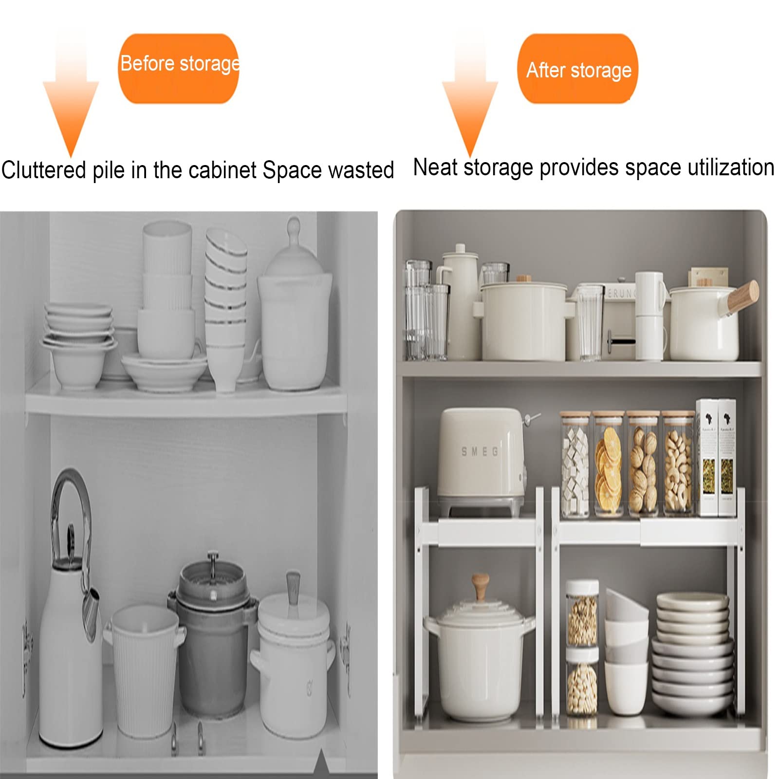 Organizer Metallico Per Cucina - Doppio Set Scaffali 40x20x15cm, Bianco, Per Armadi E Dispense - Foto 9