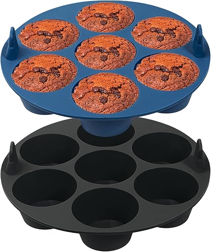 Webake 2 moldes de silicona para magdalenas para hornear 7 cavidades de silicona para magdalenas, antiadherentes de grado alimenticio y sin BPA,
