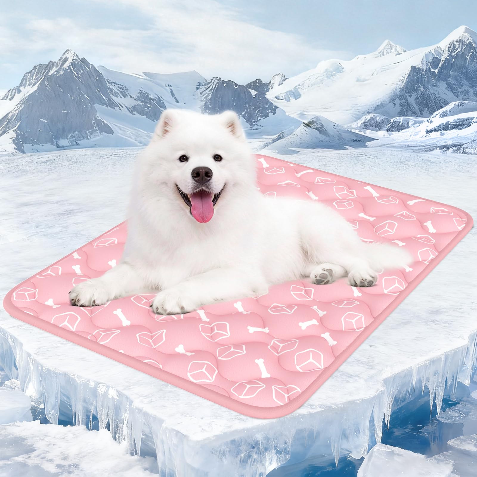 Rywell 【Upgraded】 Dog Cooling Mat,90x70cm Thicken Dog Cooling Mat Large, Arc-Chill Waterproof& Endothermic Color Changing Cooling Pad(Q-Max>0.5), Washable, Safe&Non-Slip(Pink)