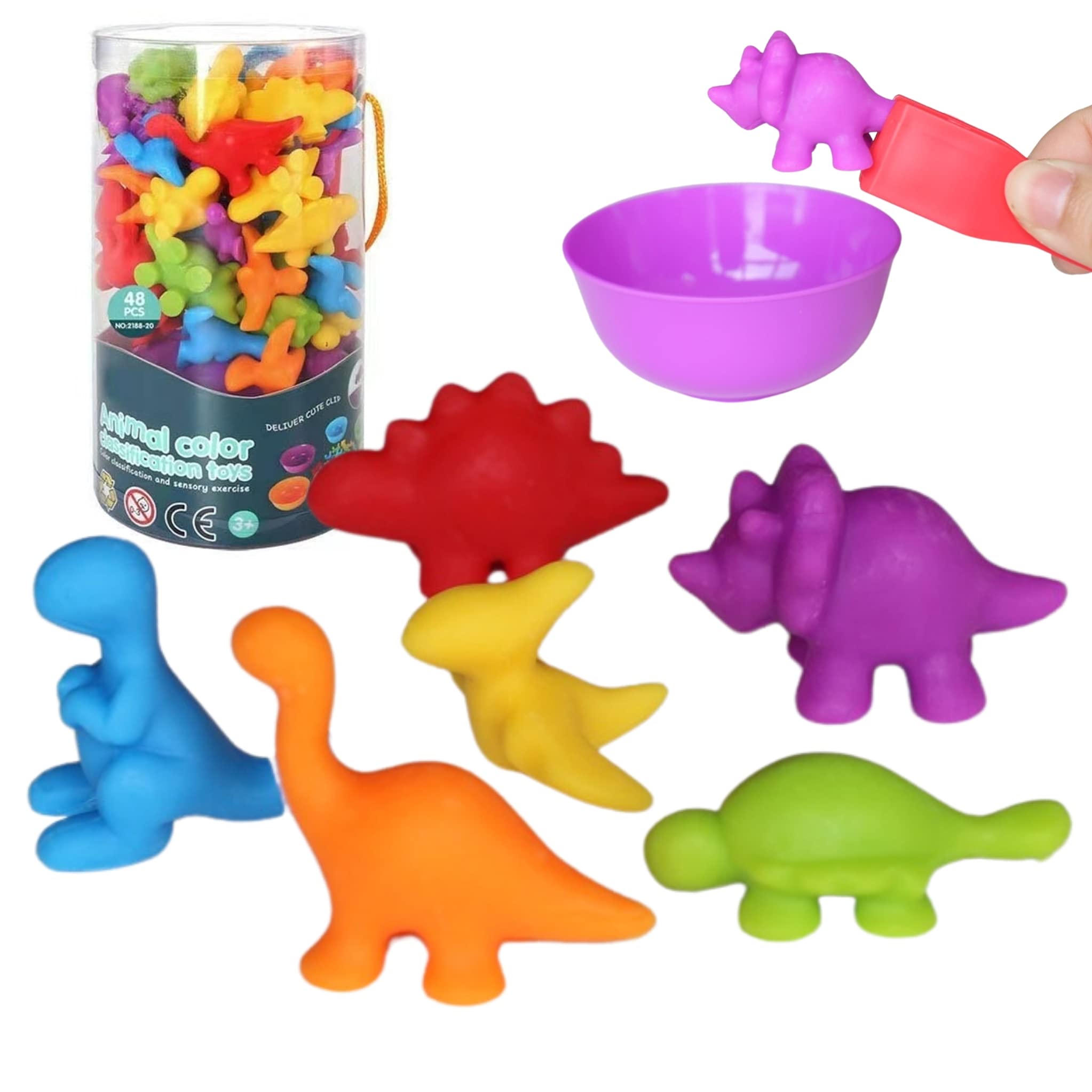 Dinosaur Counter Play Act Counting Toy Set with Matching Sorting Cups Toddler Game for Pre-School Learning Color Recognition Educational Toy Dinosaur Toy Maths Teaching (Dinosaur)