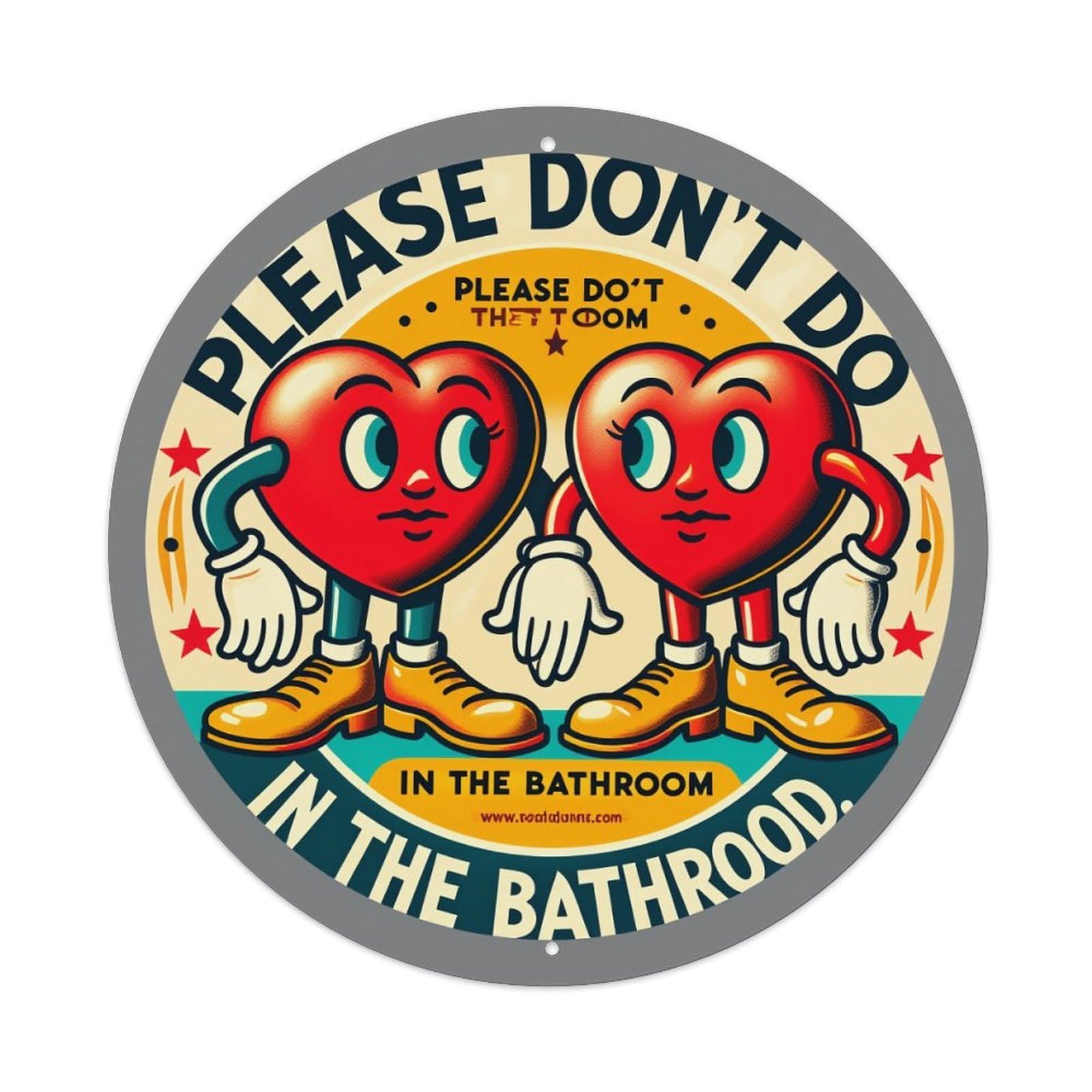 Heart Characters Bathroom Sign Art Round Tin Sign Vintage Metal Poster, Home Bar Garage Man Cave Cafe Indoor & Outdoor Wall Decoration 8x8Inches