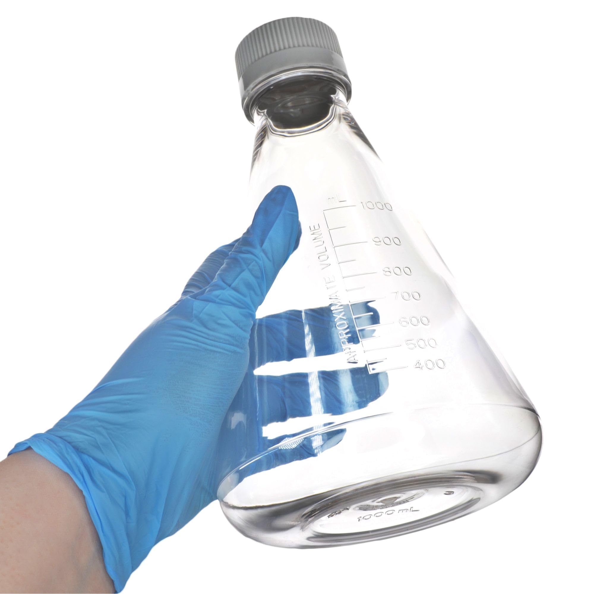 Eisco - Paquete de 6 frascos Erlenmeyer de PETG estériles de 1 litro, sin ventilación, fondo plano, grado de laboratorio, esterilizado gamma, clase USP VI, ideal para cultivo celular, procesamiento