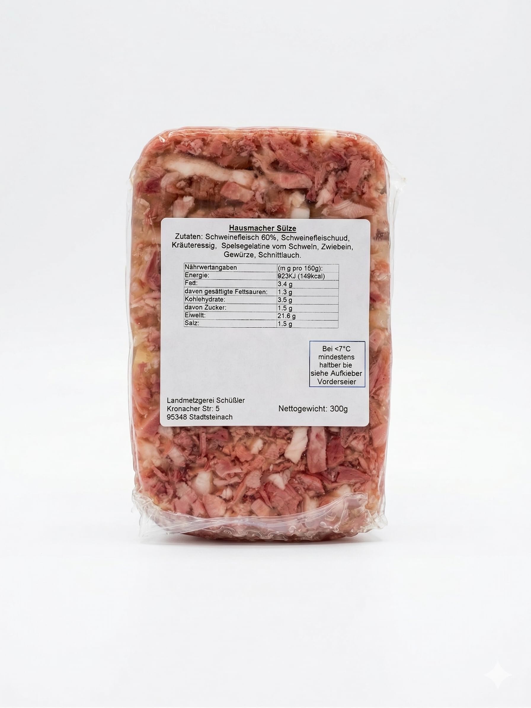 Schüßlers Original Oberfränkische Hausmacher Sülze 300g | Traditionelle Metzgersülze aus Kulmbach | Handgemacht nach Familienrezept | Herzhafte Spezialität für die Brotzeit | Vakuumiert