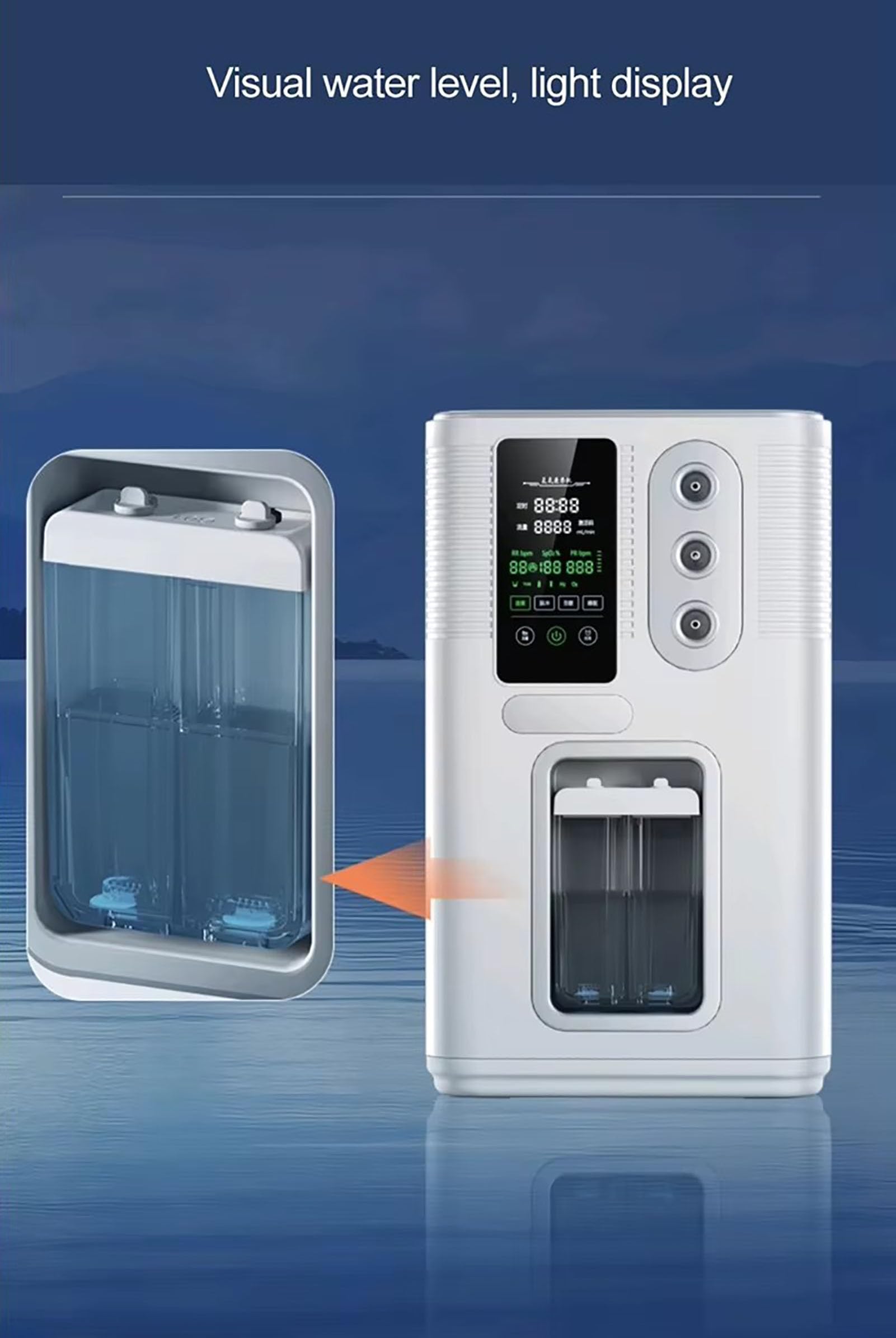 Urządzenie do inhalacji wodorem, przenośny generator wodoru PEM o wydajności 900–3000 ml/min, inhalator H2 o wysokiej czystości 99,99% z 3 portami, niski poziom hałasu 1500ml