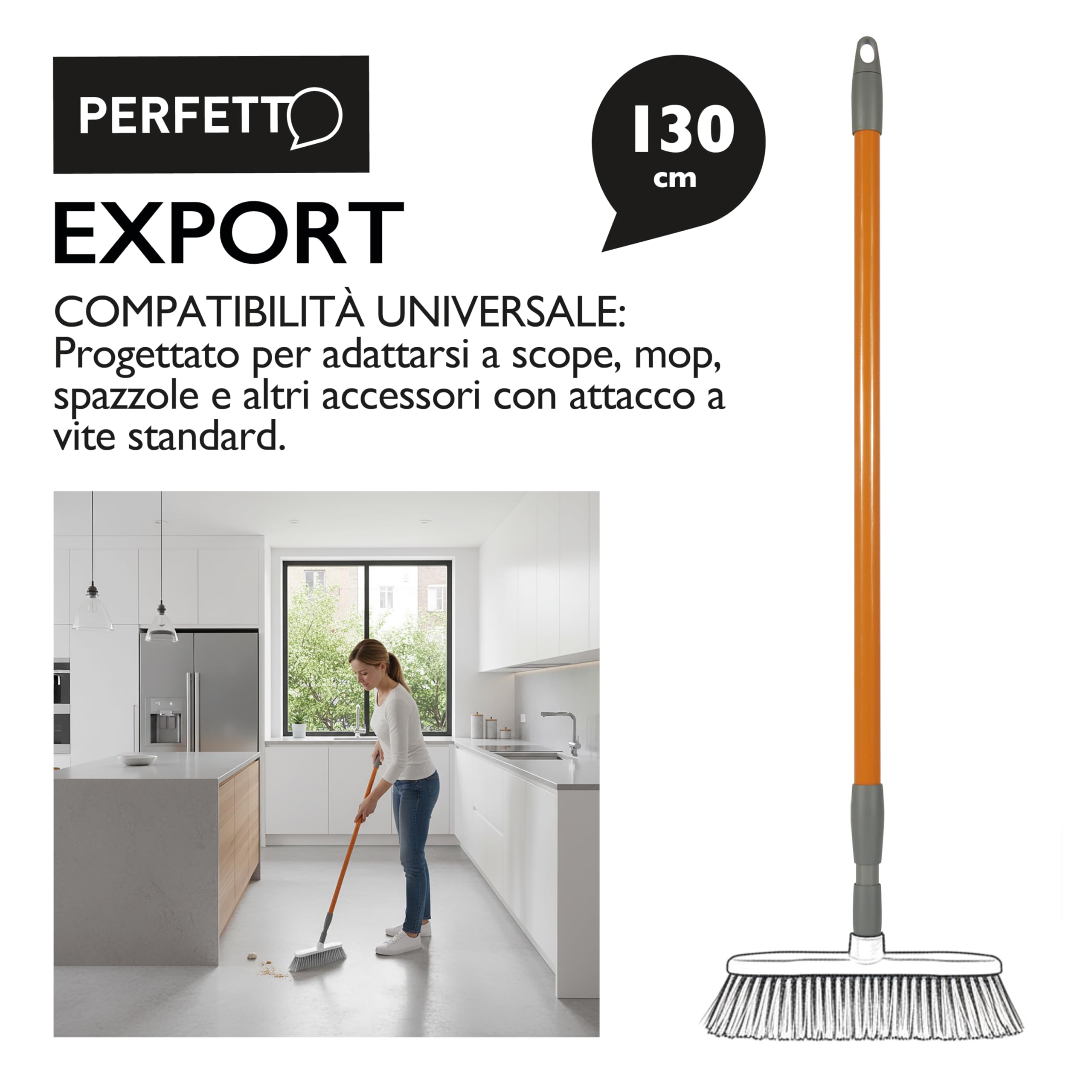 Perfetto Export Manico Telescopico, Metallo, Zucca, 2.5x2.5x76.0 cm