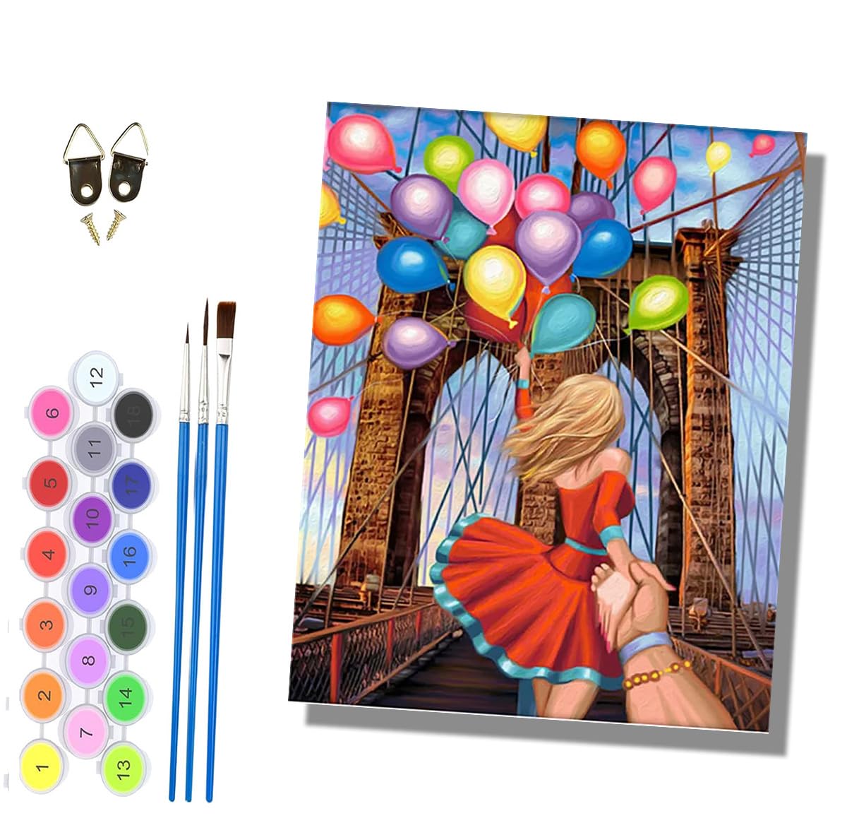 HONGPZH Paint by Numbers for Adults Painting by Numbers for Adults Canvas Kits Paint by Number Crafts Kits for Gift Home Decoration 16x20 inch Balloon Beauty Back View - 2