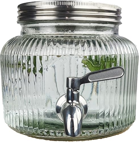 Miniatura 9 de Dispensador de bebidas de vidrio dorado de 0.8 galones (2.8 litros) para refrigerador con espita, boquilla y tapa de acero inoxidable dorado, tarro