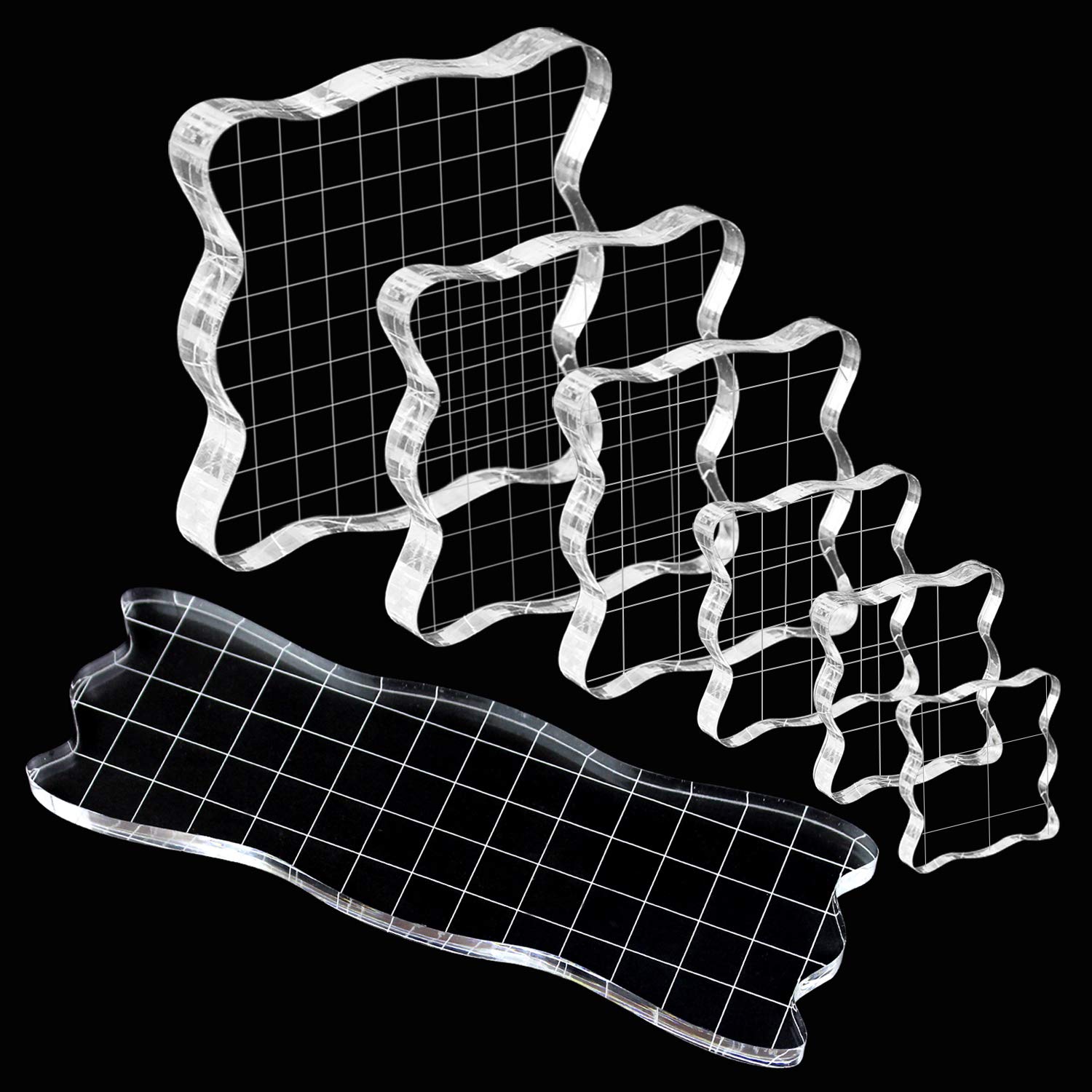 7 Pieces Stamp Blocks Acrylic Clear Stamping Blocks Tools with Grid Lines for Scrapbooking Crafts Making