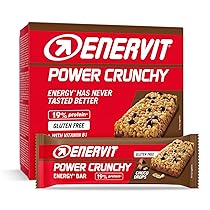Enervit, Power Crunchy Choco Drops, Barretta Energetica con Gocce di Cioccolato Fondente, 23g di Carboidrati, 19% di Proteine, Adatte Durante l’Attività Sportiva, Senza Glutine, 12 Barrette da 40g