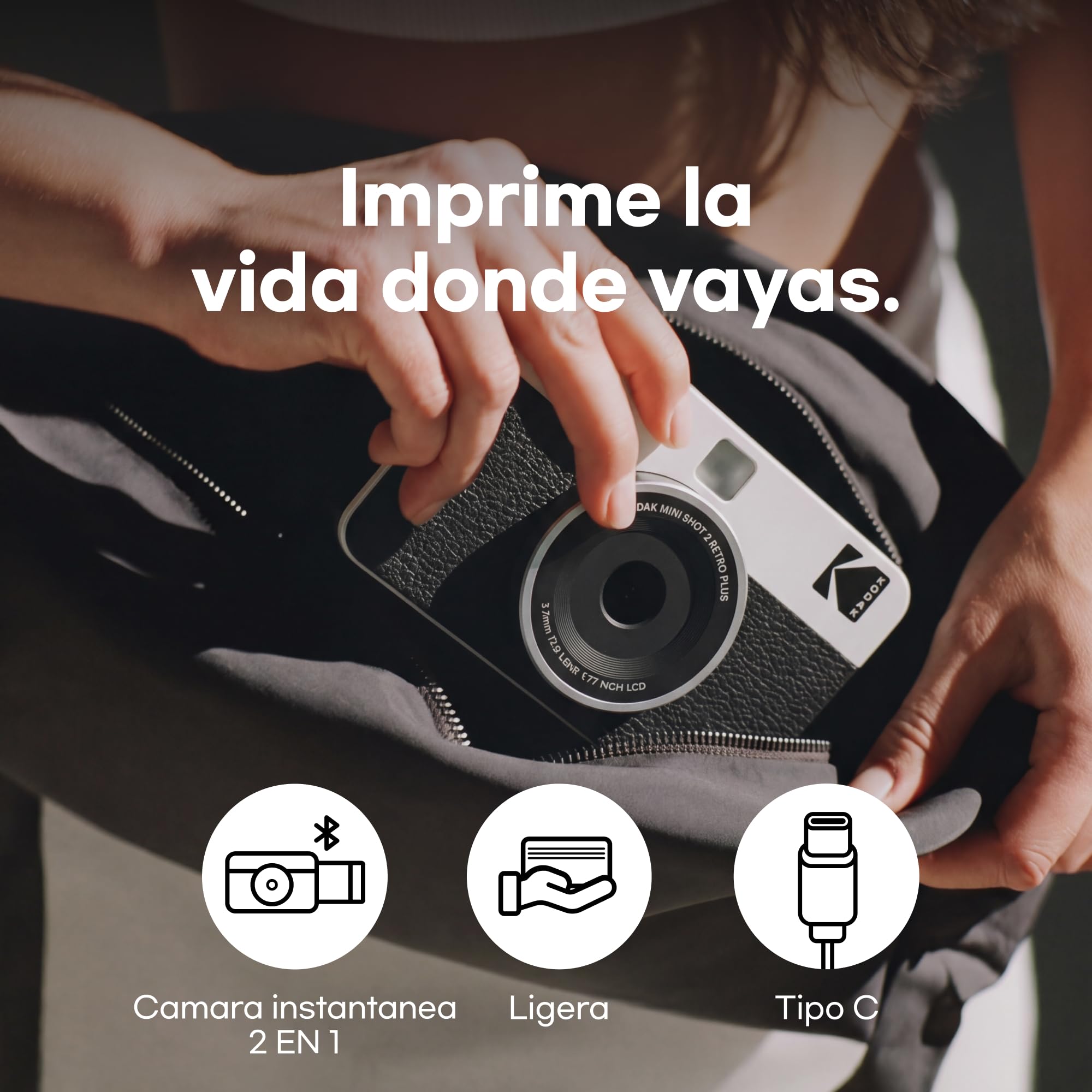 KODAK Mini Shot 2 Retro 4PASS 2-in-1 Cámara instantánea e Impresora fotográfica (5,3 x 8,6 cm) + 8 Hojas, Blanco
