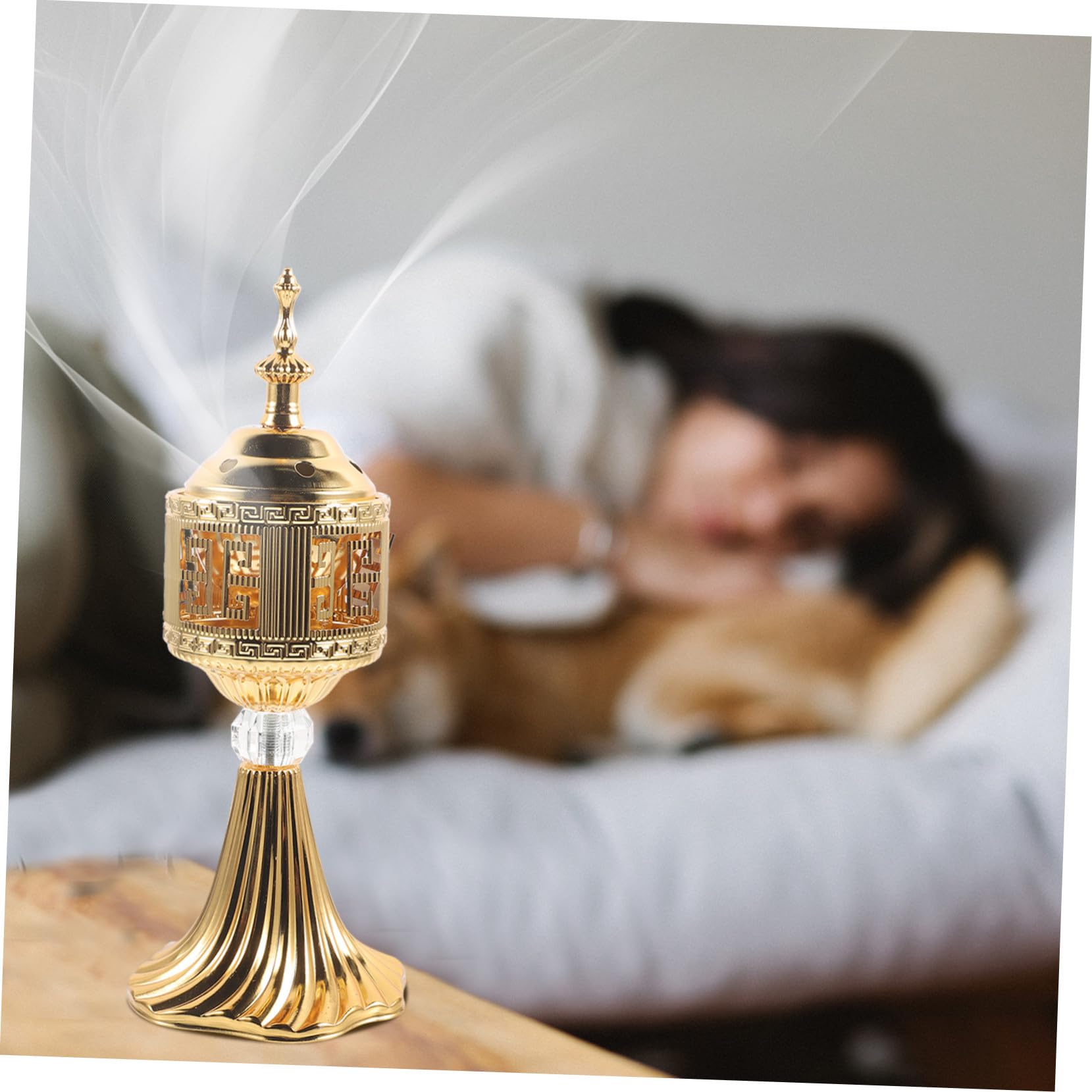Quemador Decorativo Eléctrico de Incienso Retro, de Metal Dorado