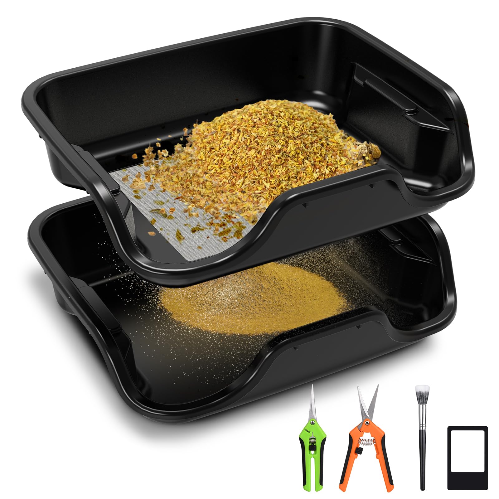 Magicbox Trim Bin Pro Set mit 150 Micron Pollensieb, Ergonomische Trimmschale & Trim Tray inkl. 2 Scheren, Lupe & Bürste, Ihr Professionelles Trim Bin für Kräuter