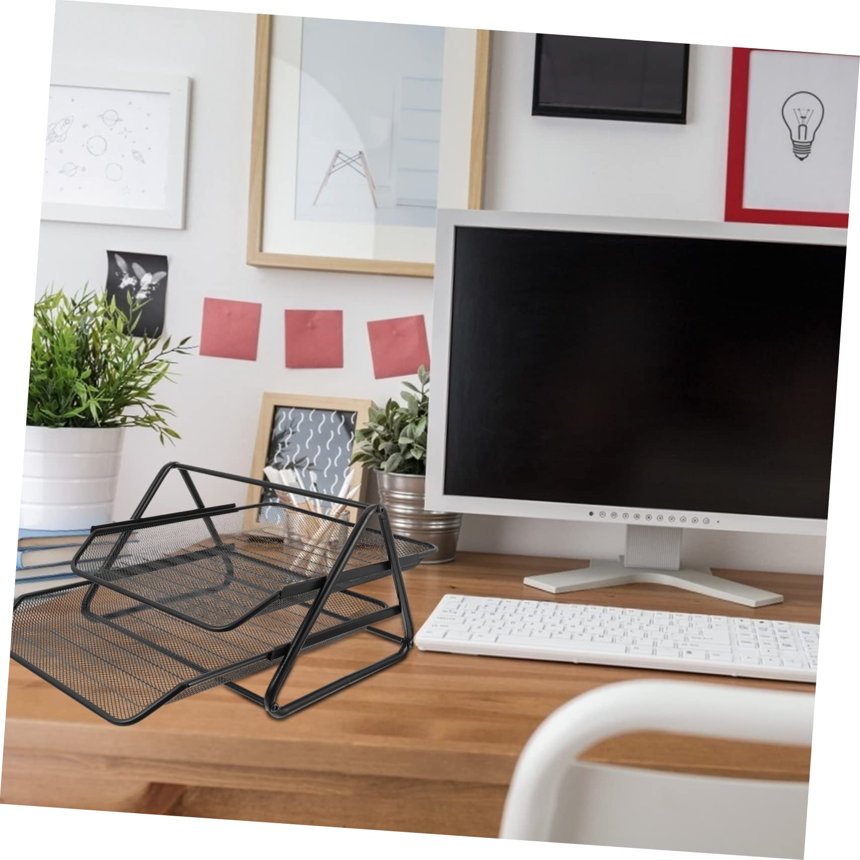 Veemoon 1Pc Stackable File Storage Rack File Holder for Desktop Organization Modern Black Design for Papers Letters and Documents for Office Use