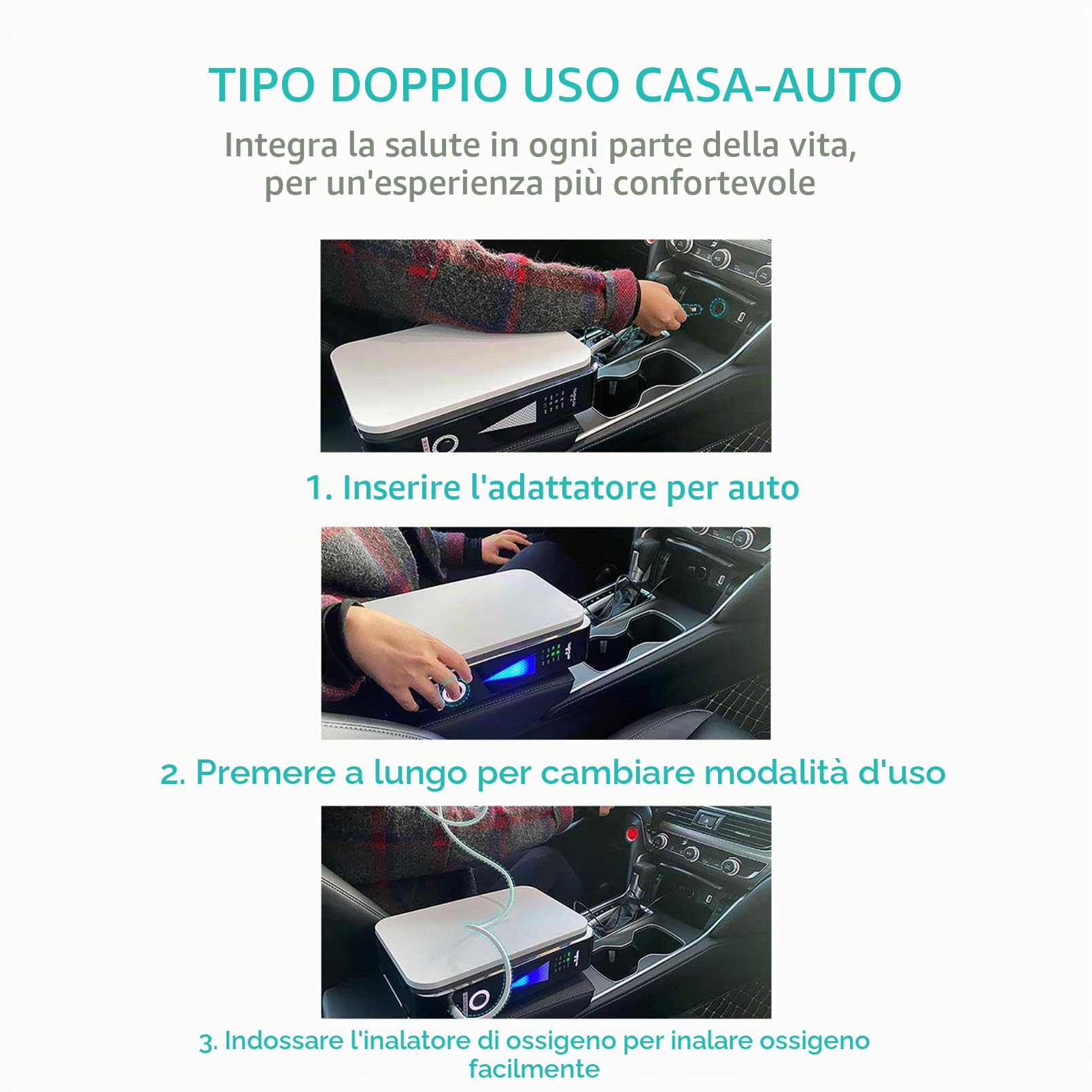 Mini Concentratore di Ossigeno, Generatore Concentratore di Ossigeno Portatile, Macchina per Purificare l'aria ad Elevata Purezza al 93% per Viaggi Auto e Uso Domestico
