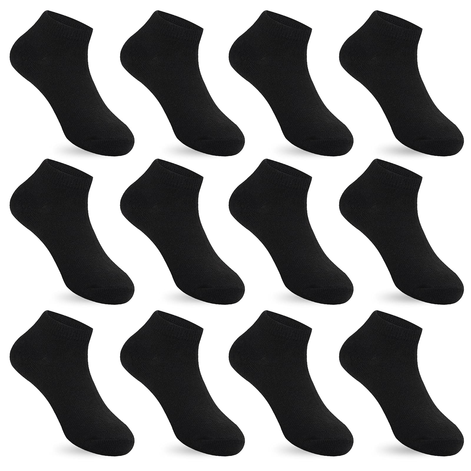 Auranso 12 Pairs Kid Breathable Athletic Ankle Socks Boys Girls Cotton Low Cut Socks