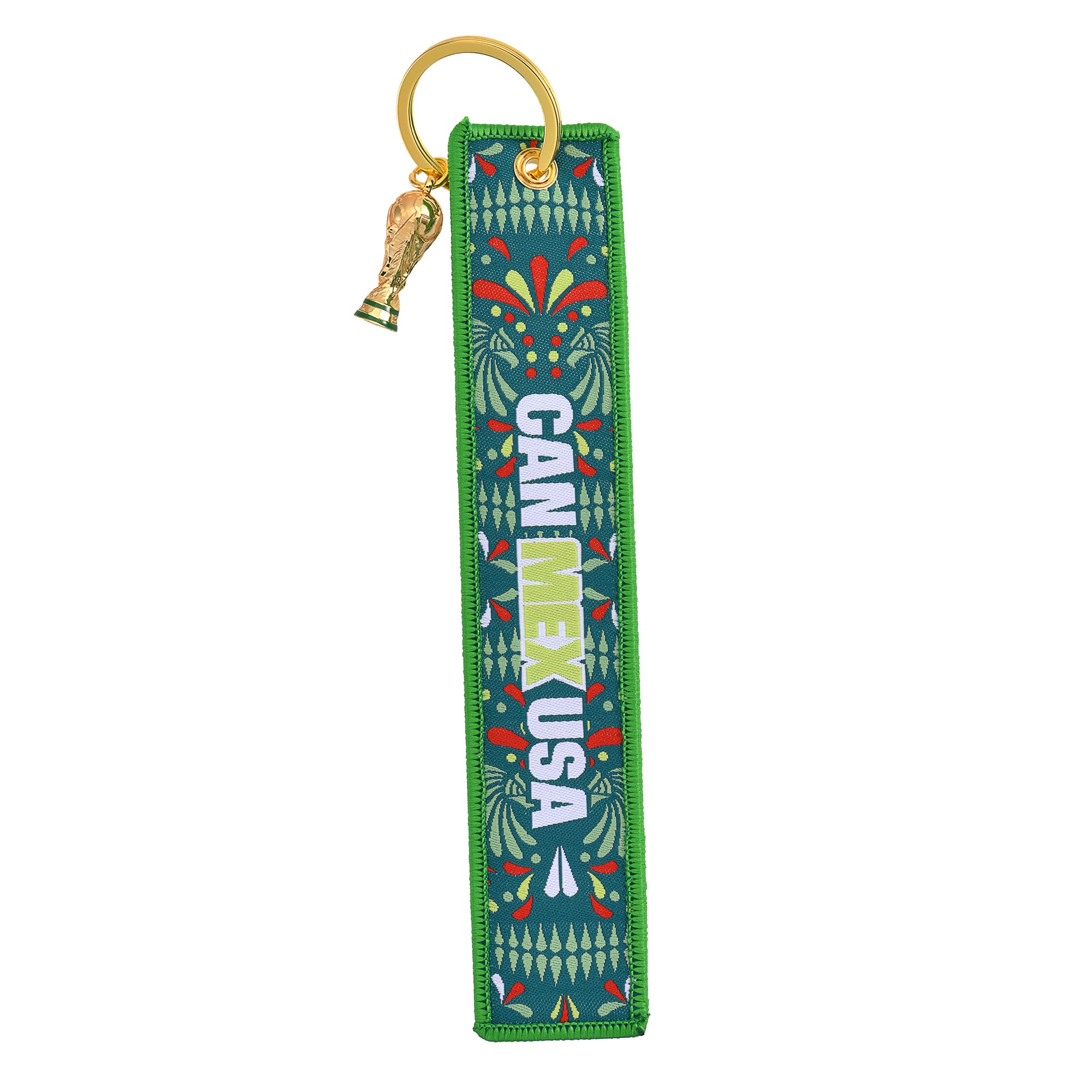 FIFA Official World Cup 2026 Collectible Keychain – "CAN·MEX·USA" Embroidered Fabric Key Fob with 3D Mini Trophy – 6.2 Inch Premium Tri-Nation Host