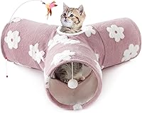 Tempcore 3-Way Collapsible Flannel Cat Tunnel Toy with Peephole & Swinging Ball - Indoor Fun for Cats, Kittens, Puppies, Rabbits