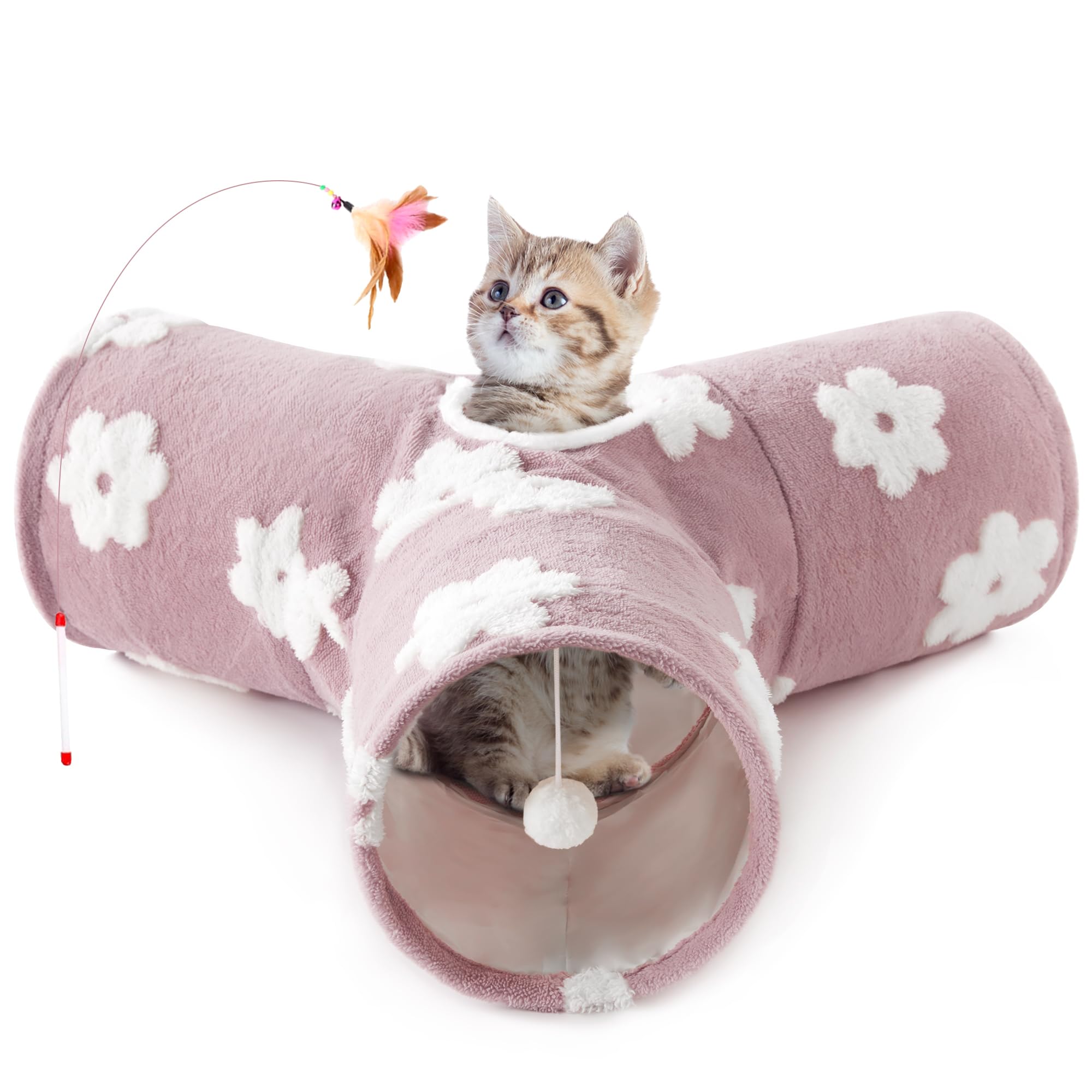 Tempcore Cat Flannel Tunnel 3 Way Foldable Cat Tunnel Indoor Cat Tunnel Bored Cat Toy Cat Ball for Cat Puppy Kitten Rabbit Daisy โ image 1