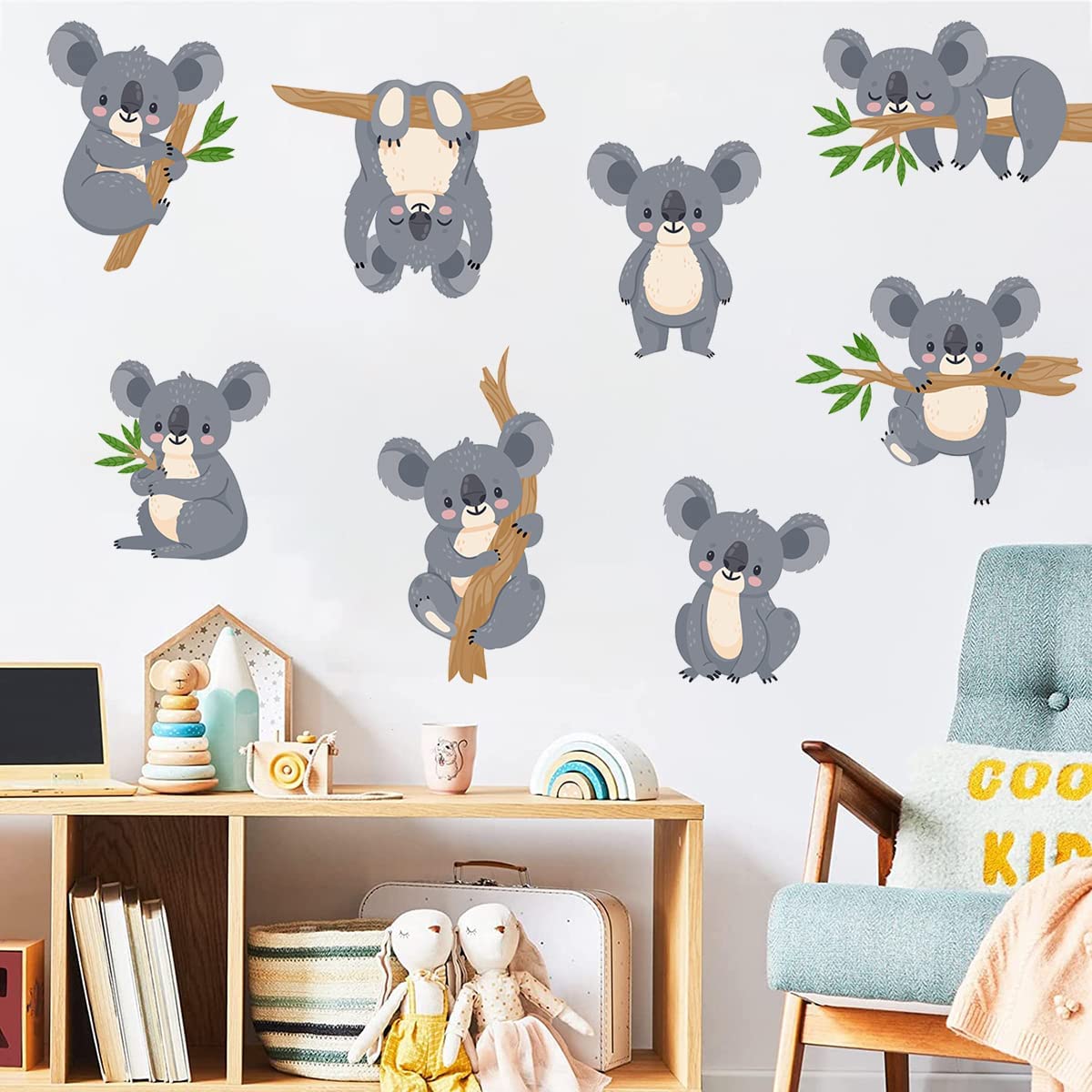 Removable Koala Wall Decals - Cute Tree Branch Animal Stickers For Kids Room Decor - View #3