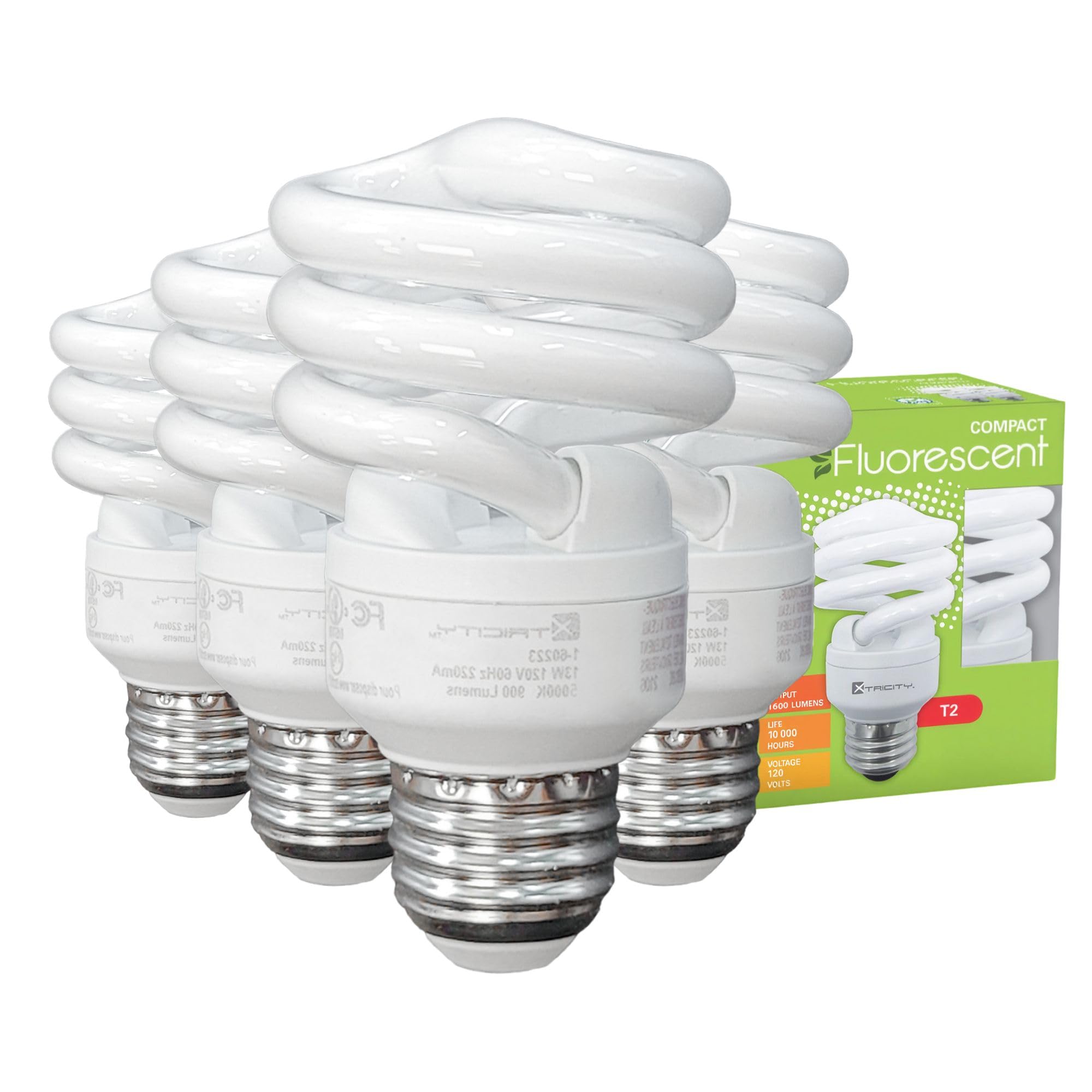 Xtricity Compact Fluorescent Light Bulbs T2 Spiral, E26 Base (4 Pack)