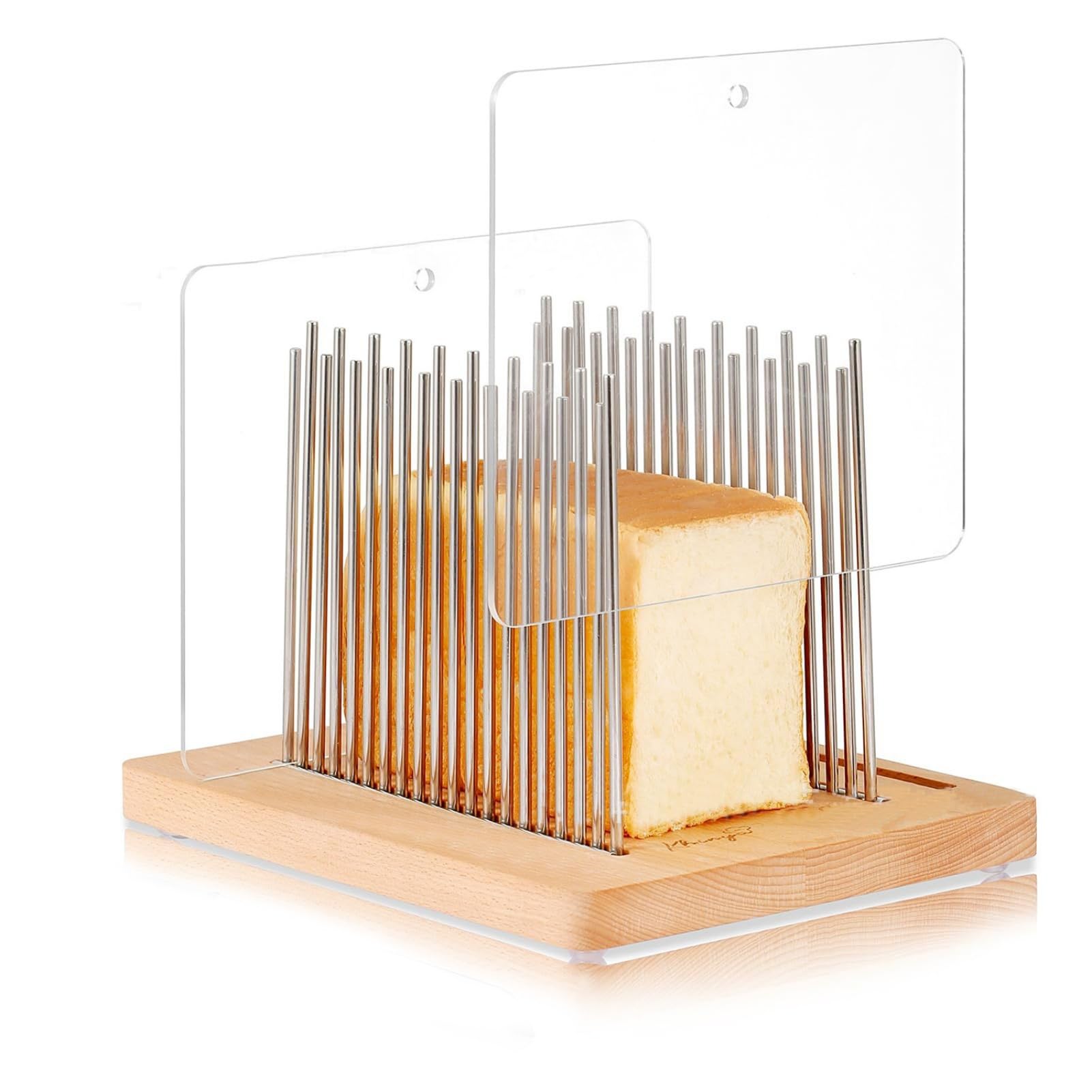 Bread Slicer, Stainless Steel Bread Cutting Guide with Adjustable Width, Wooden Bread Slicing Guide, Foldable Bread Cutter Slicer, Bread Loaf Cutter for Homemade Bread, Sourdough Rounds, Bagels