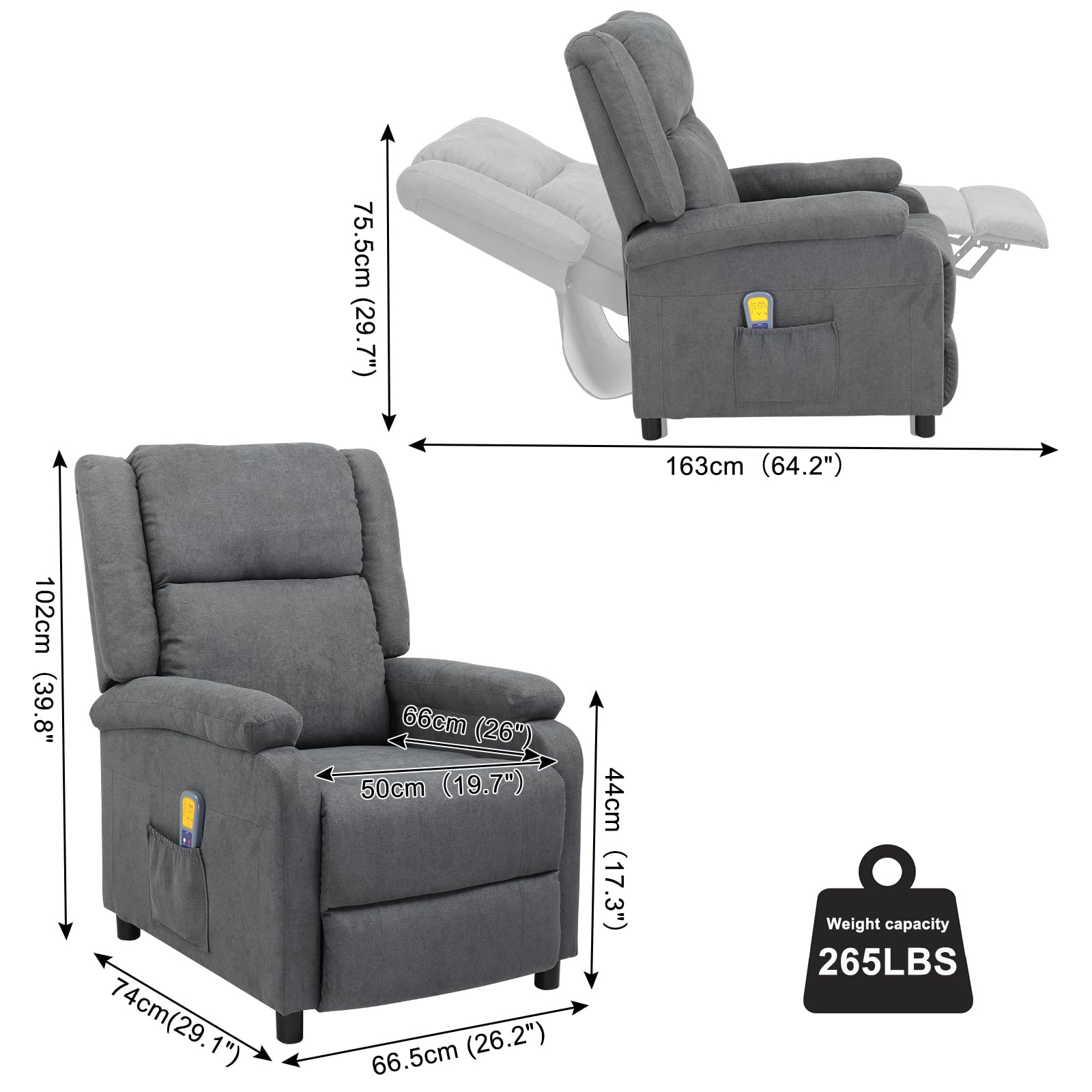 Fauteuil Releveur Électrique LEADZM Avec Massage Et Chaleur - Inclinaison 90-160°, Repose-Pieds, Télécommande - Pour Personnes Âgées Ou Convalescentes