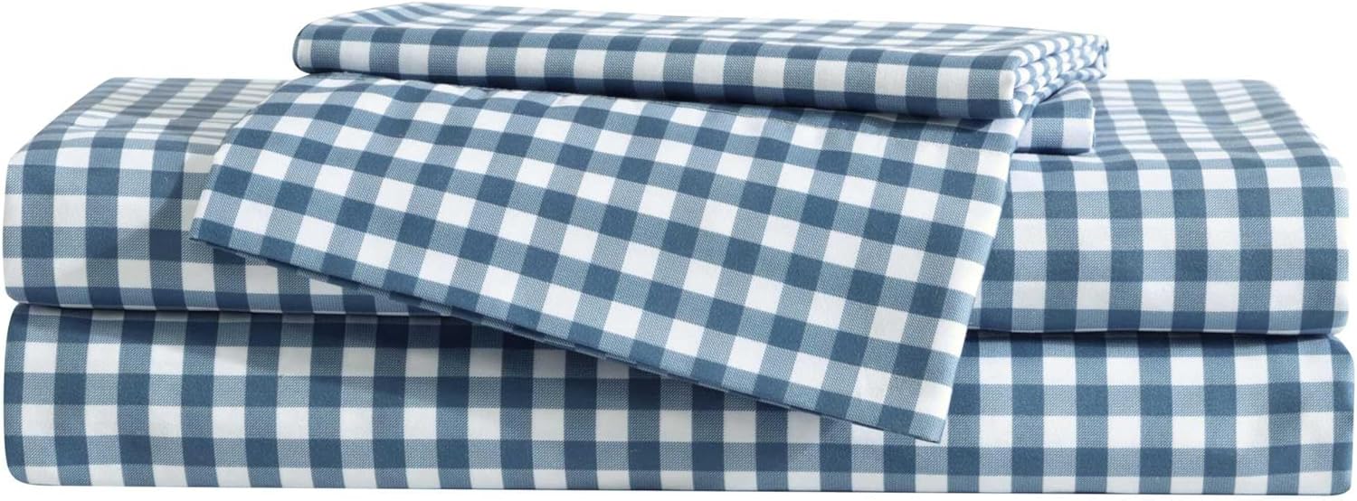 Eddie Bauer Kids - Twin Sheets, Stain-Resistant Toddler Bedding with Matching Sham(s), Super Soft, Ideal Boy Room Essentials (Preston Check Blue, Twin)