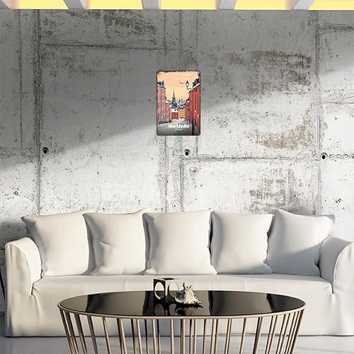 Miniatura 4 de Stockholm, Sweden Cityscape Illustration Vintage City Landscape Metal Tin Sign, Retro Travel Tin Signs Posters For Man Cave Bar Garage Car Room