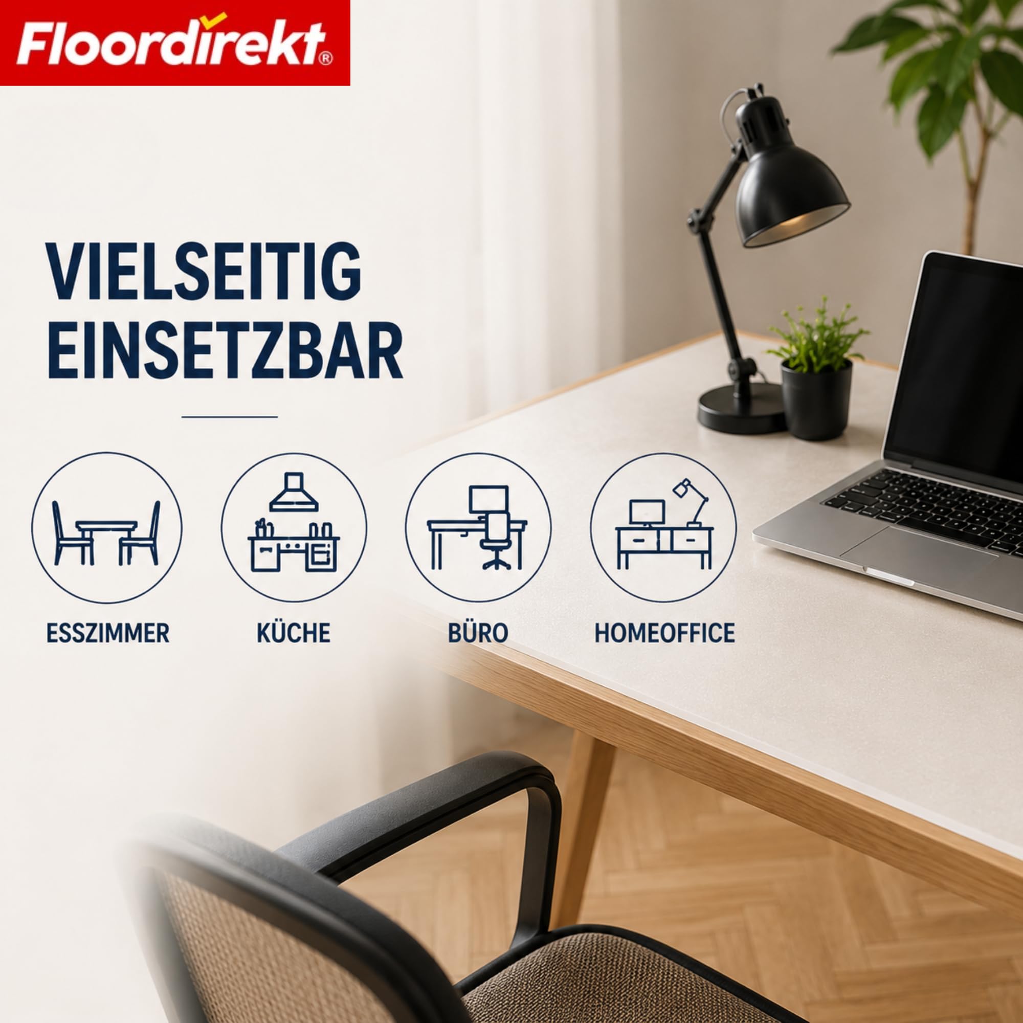 Floordirekt Tischfolie mit Schräger Kante - Neo Milky – Milchweißer Tischschutz nach Maß – Polypropylen (PP), Schräge Kante – Schutz vor Kratzern & Feuchtigkeit – Größe: 90x160 cm