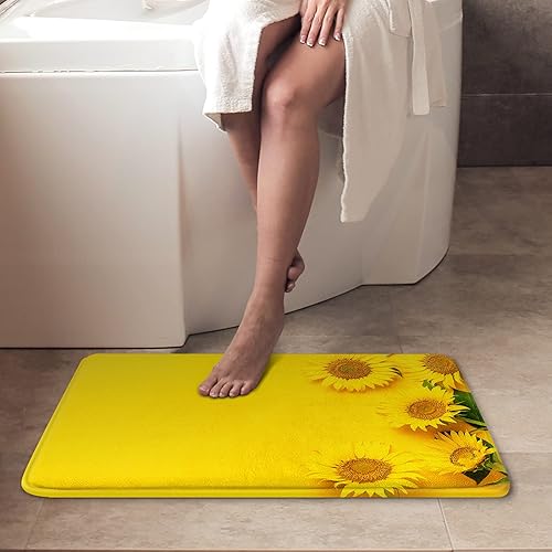 Miniatura 5 de Britimes Juego de 2 tapetes de baño amarillos con diseño de girasol, cubierta lavable, tapetes para decoración de baño, 16 x 24 y 20 x 32 pulgadas