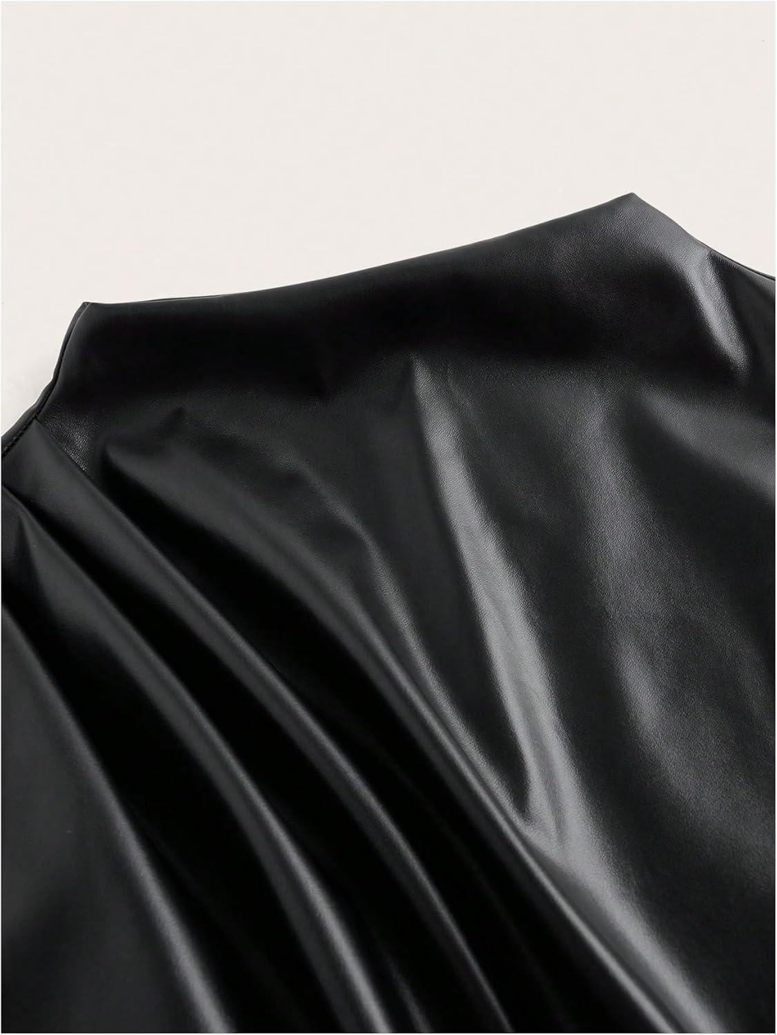 WDIRARA Women's Plus Size Mock Neck PU Leather Tank Top Ruched Sleeveless Asymmetrical Tops - Image 3