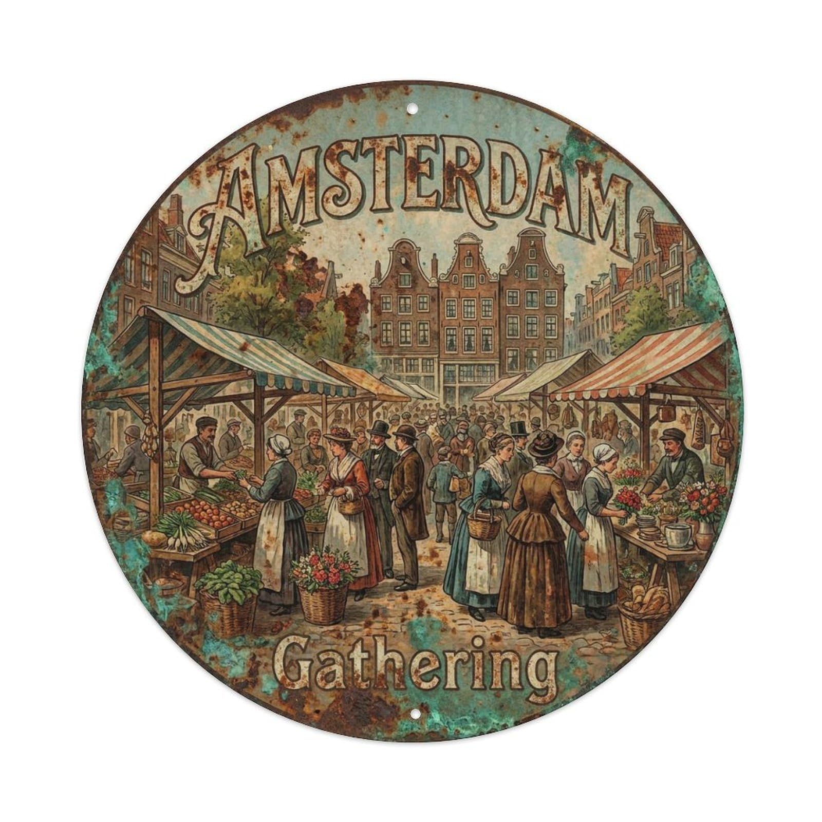Vintage Travel Amsterdam Netherlands Assembly Metal Tin Sign