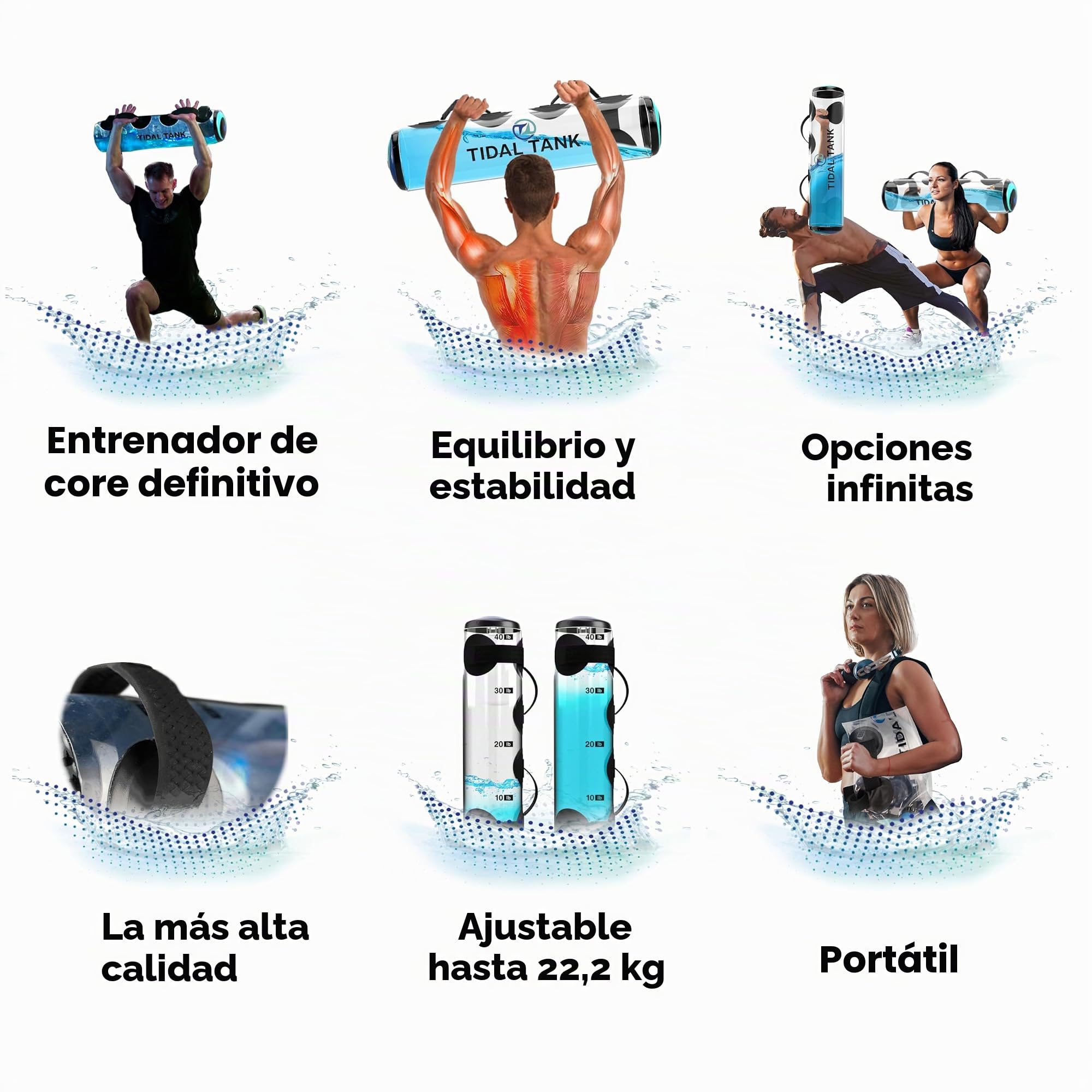 Tidal Tank: Aqua Bag en Lugar de Saco de Arena, Bolsa de Entrenamiento con Pesas de Agua, lo último en Entrenamiento de Core y Equilibrio, de 3 kg a 30 kg