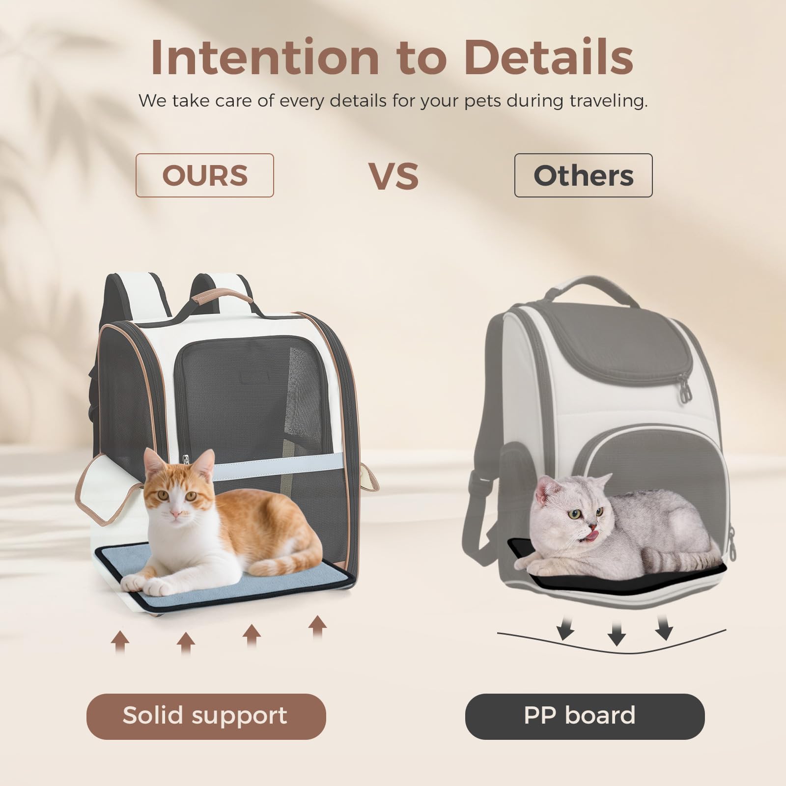 HundeRucksack und KatzenRucksack für Mittel/Kleine Haustiere(2-8KG), Haustier Rucksack mit Netzfenster für Wandern, Reisen, Outdoor (Beige)