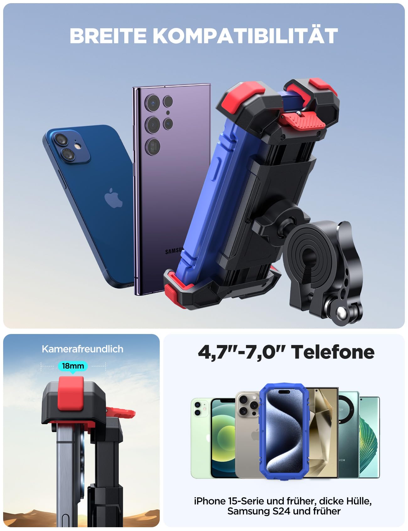 JOYROOM Uchwyt na Telefon Rowerowy, 2025 Nowy Uchwyt na Telefon Motocyklowy [ Szybki Demontaż 1S & Odporny na Wstrząsy], Obrotem 360° Kierownicę do Scooter 4,7-7,0" (Czerwony)