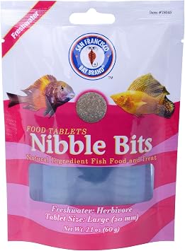 San Francisco Bay Brand Tropical Fish Food Tablets Nibble Bits - All-Natural Fish Food for Freshwater Herbivore, Angelfish, Cichlids, Catfish, Guppies, Tetras - Guppy Fish Food - 2.1 oz 60g