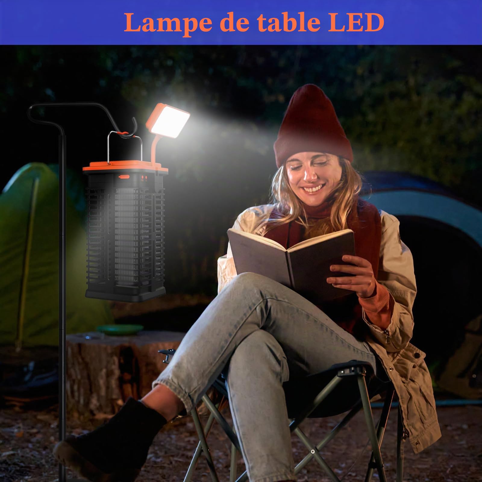 Lampe Anti Moustique Solaire avec LED Lumière, 4000mAh Lampe Anti Moustique Electrique Interieur, Solaire et Rechargeable par USB Lampe UV Anti Moustique Exterieur pour Bureau Chambre Camping