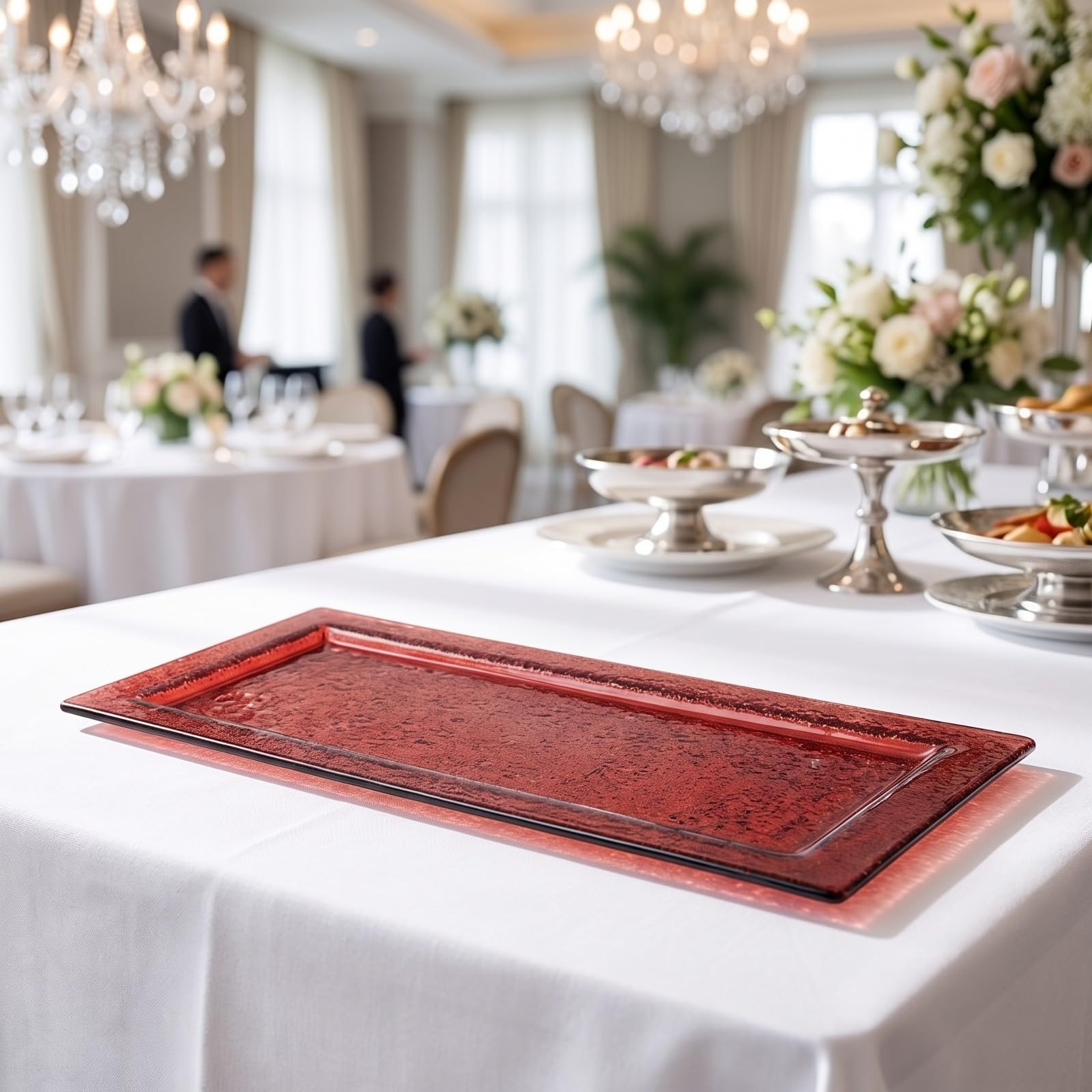 Vassoio da Esposizione per Pasticceria | Professionale, Vassoio Rettangolare con Bordo Rialzato, Moderno, , per Hotel, Catering, Pasticcerie , XL , Rosso