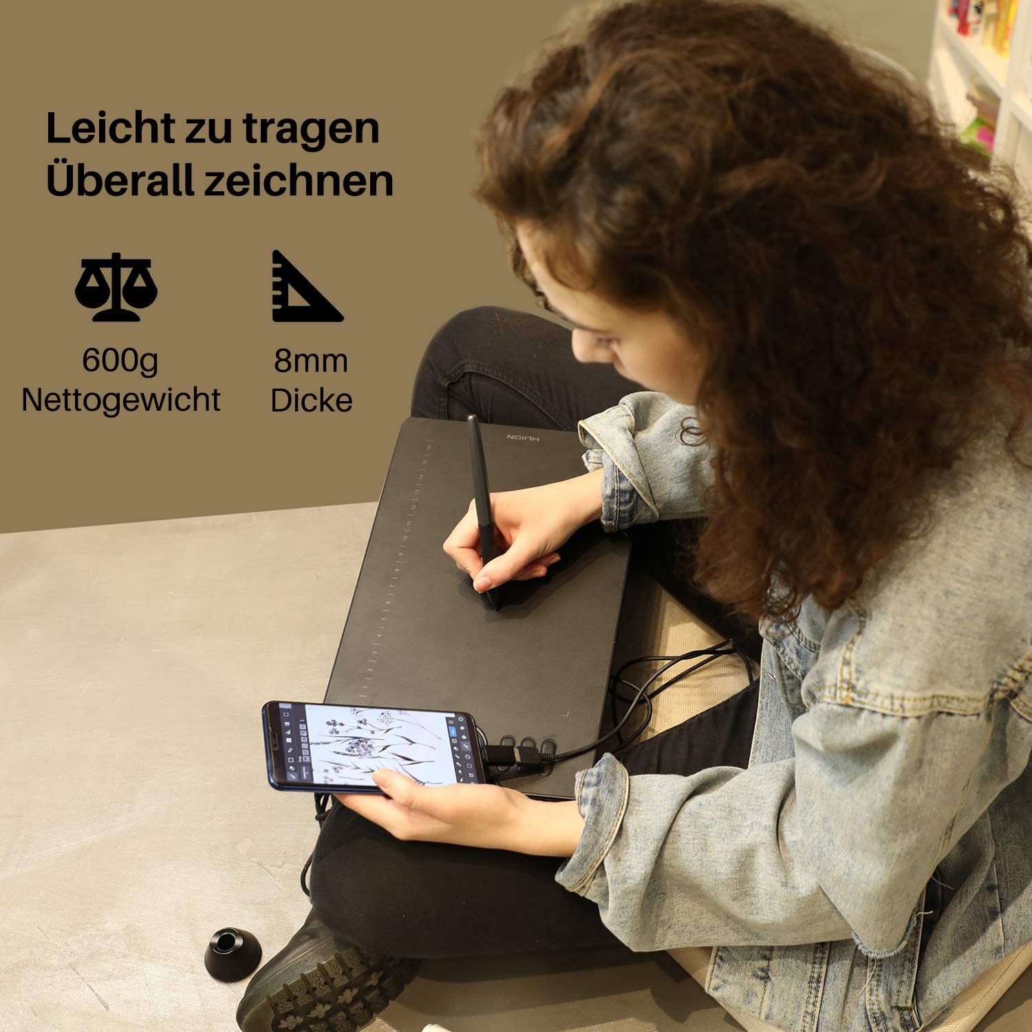 HUION HS610 Grafiktablett, 12+16 Tasten | 8192 Stufen, ±60° Neigung, 5080LPI, Für Windows Mac Android, Home-Office