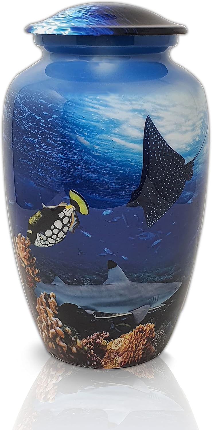 Urn Underwater Cremation Urn, Adult Urns Funeral urn Human ash Adult for Memorial, Funeral Urn Large Size, Fishing Urns for Adult Human Ashes - Blue