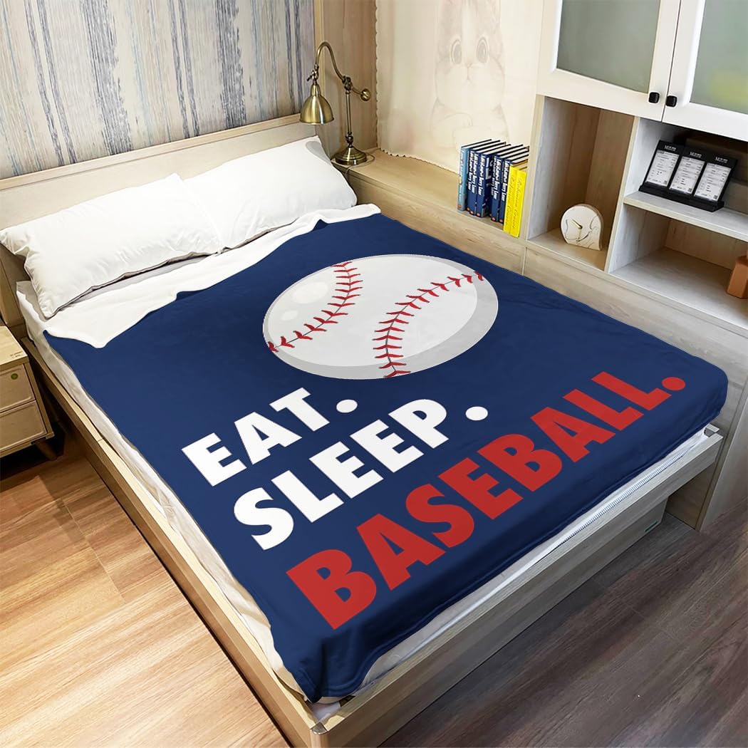 Eat Sleep Baseball Navy Blanket 60" x 80", Gifts for Baseball Lovers, Boy Teen