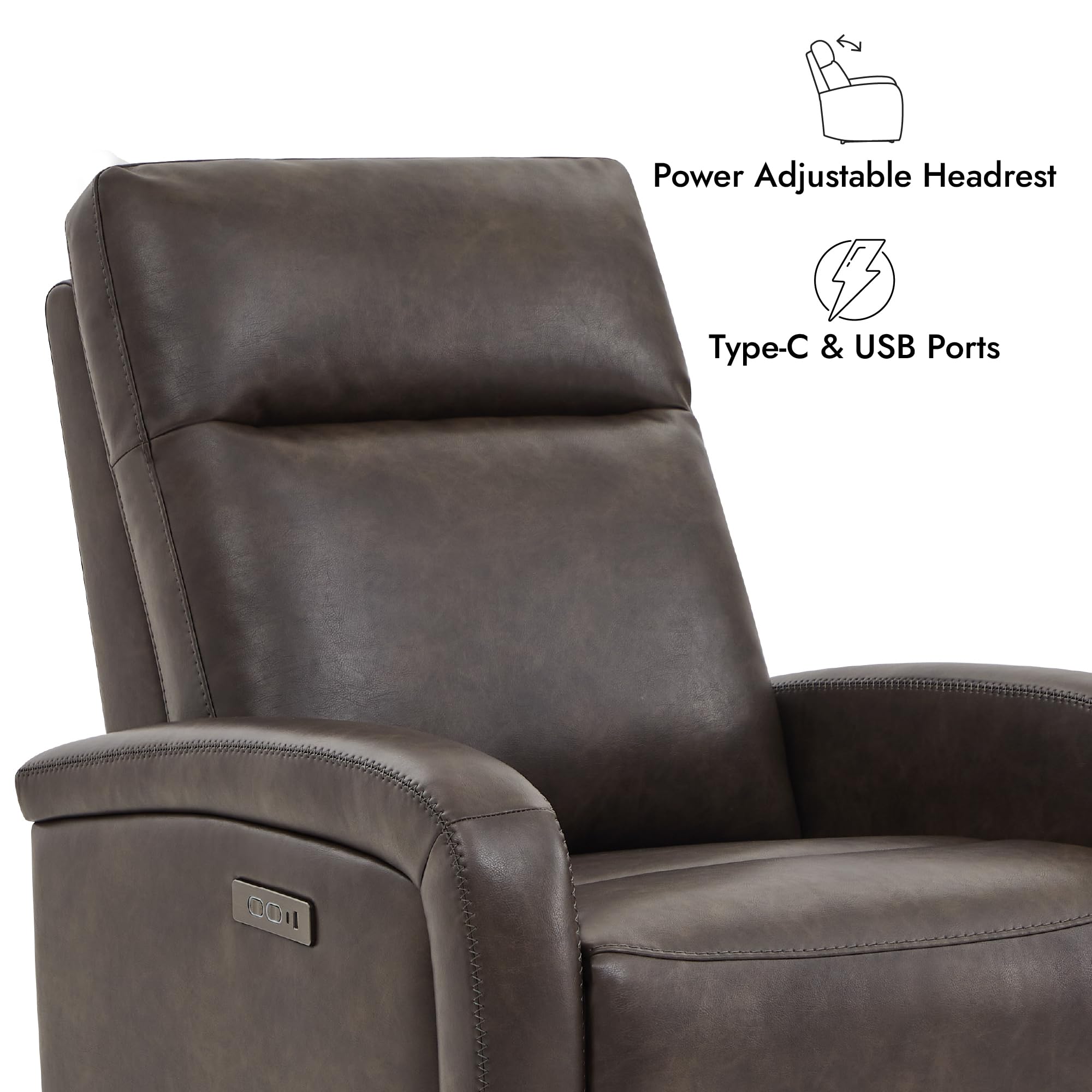 Watson & Whitely Silla reclinable eléctrica, sofá reclinable de pared cero con reposacabezas eléctrico cargador tipo C, pequeño sillón reclinable de piel sintética para caravana, asiento de cine en