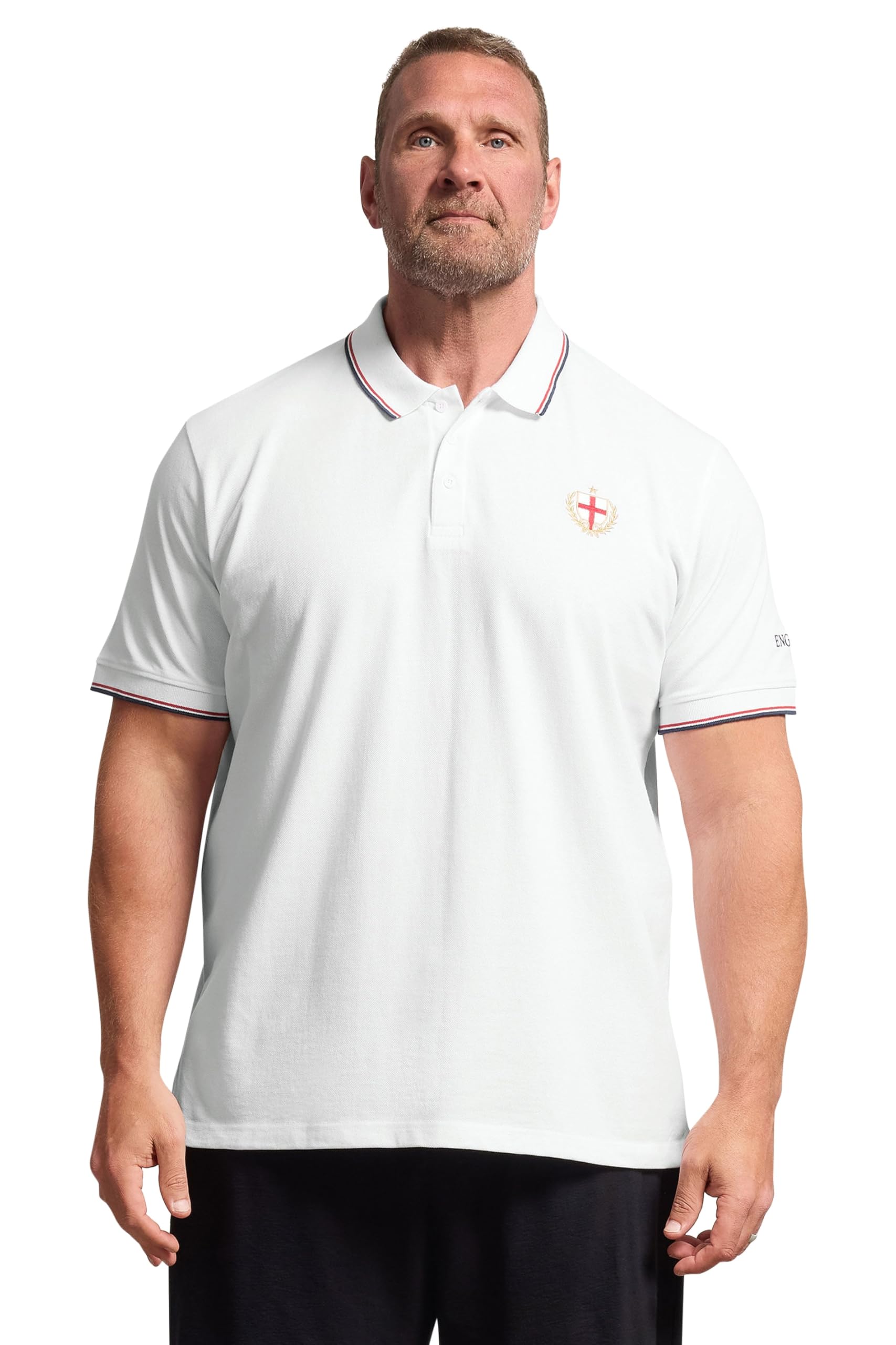 Badrhino Men's White Big & Tall England Embroided Polo Shirt - Plus Size Curve