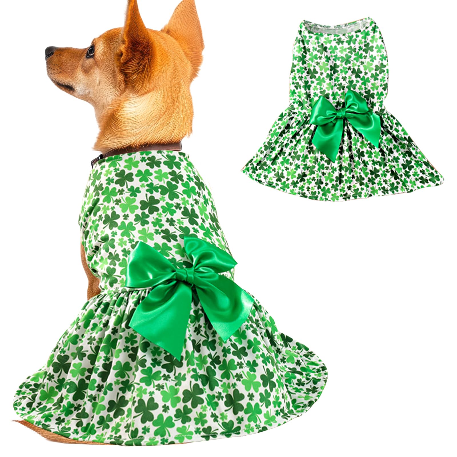 Habbiful Dog St Patricks Day Outfit, Puppy Dog St.Patrick's Day Clothes Shamrock Dog Skirt Green Dog Dress Spring Summer Pet Doggie Apparel for Dogs