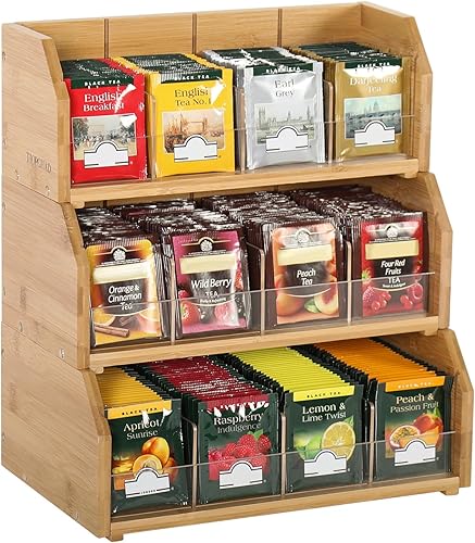 Miniatura 15 de Organizador de bolsas de té de bambú apilable de 2 capas y estante - Contenedores de madera para cajas de té - Soporte para encimera o gabinete