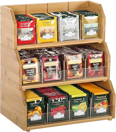 TIOPGHAD 3 Layer Stackable Bamboo Tea Bag Organizer Storage Holder